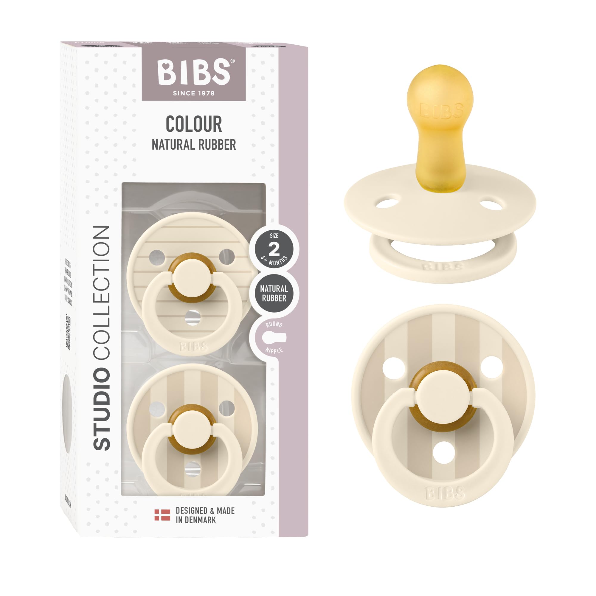 BIBS Pacifiers - Studio Collection | Natural Rubber Baby Pacifier | Set of 2 BPA-Free Soothers | Made in Denmark | (Blush mix, 0-6 Months)