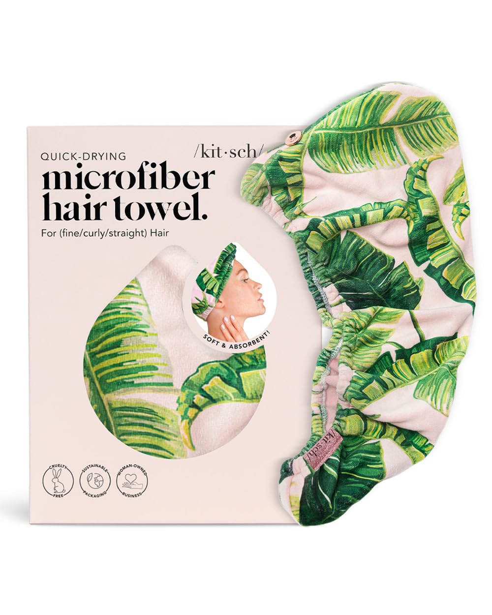 Kitsch Microfiber Hair Towel Wrap - Quick Dry Curly Hair Wraps for Women Wet Hair | Microfiber Towel for Hair | Hair Drying Towel Wrap | Hair Towels for Women | Hair Turban for Wet Hair (Blush)