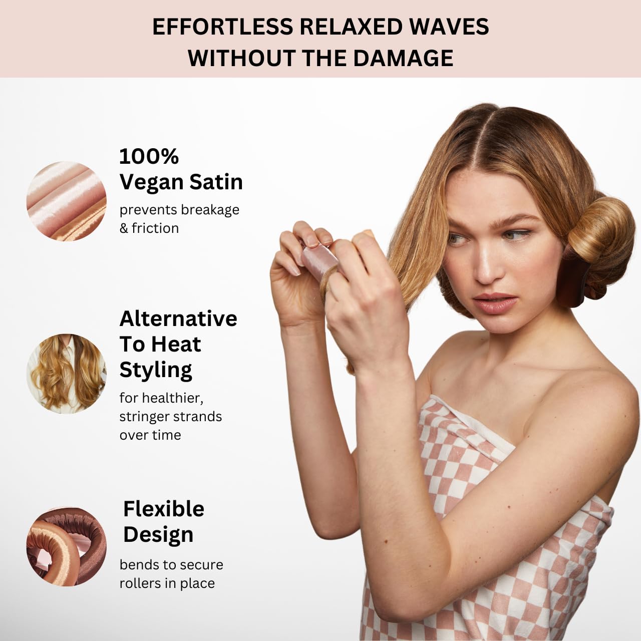 Kitsch Satin Heatless Curling Rod- XL Heatless Hair Curler w/Reliable Snap - Heatless Curls Overnight - Soft Hair Rollers to Sleep In - No Heat Curls Overnight Curlers for Short Hair - 4pcs -Rosewood