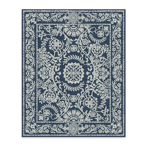 RUGGABLE Washable 2x3 Area Rug, Delphina Delft Blue, Premium Vintage Rugs for Living Room, Bedroom, Kitchen, Office, Classroom with Gripper Non Slip Pad