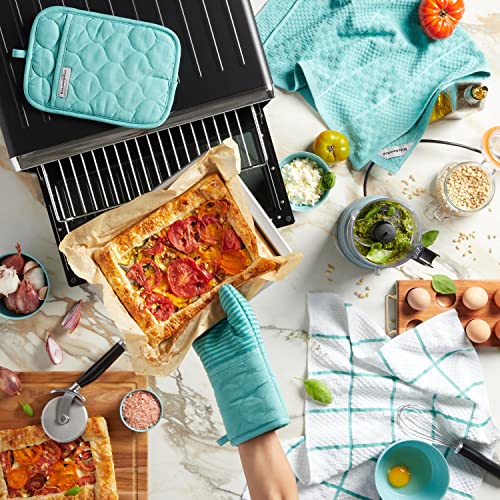 KITCHENAID Quilted Cotton Terry Cloth Oven Mitt, Pot Holder, Kitchen Towel 4-Pack Set, Heat Resistant, Silicone Grip, Gift Set, Milkshake, 16"x26", 7"x13" & 7"x10"
