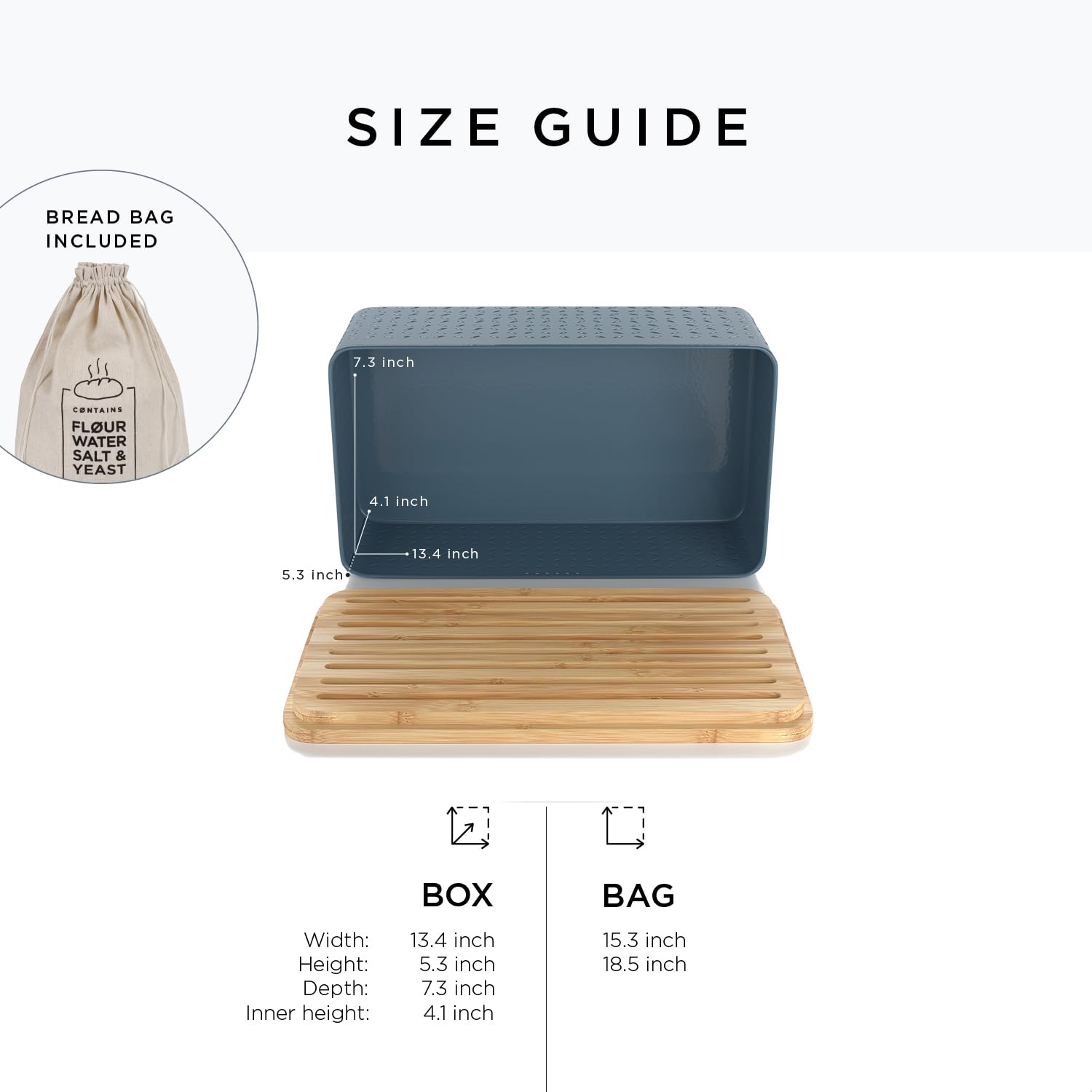 LARS NYSØM Bread Box I Metal bread box with linen bread bag for long lasting freshness I Bread box with bamboo lid usable as cutting board I 34 x 19.5 x 13.5 cm (Taupe Brown)