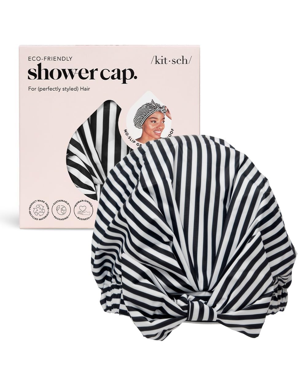 Kitsch Luxury Shower Cap for Women - Reusable Shower Cap for Long Hair with Non Slip Silicon Grip | Waterproof Hair Cap for Shower with One Size Fits Most | Stylish Hair Cover for Shower (Blush Dot)