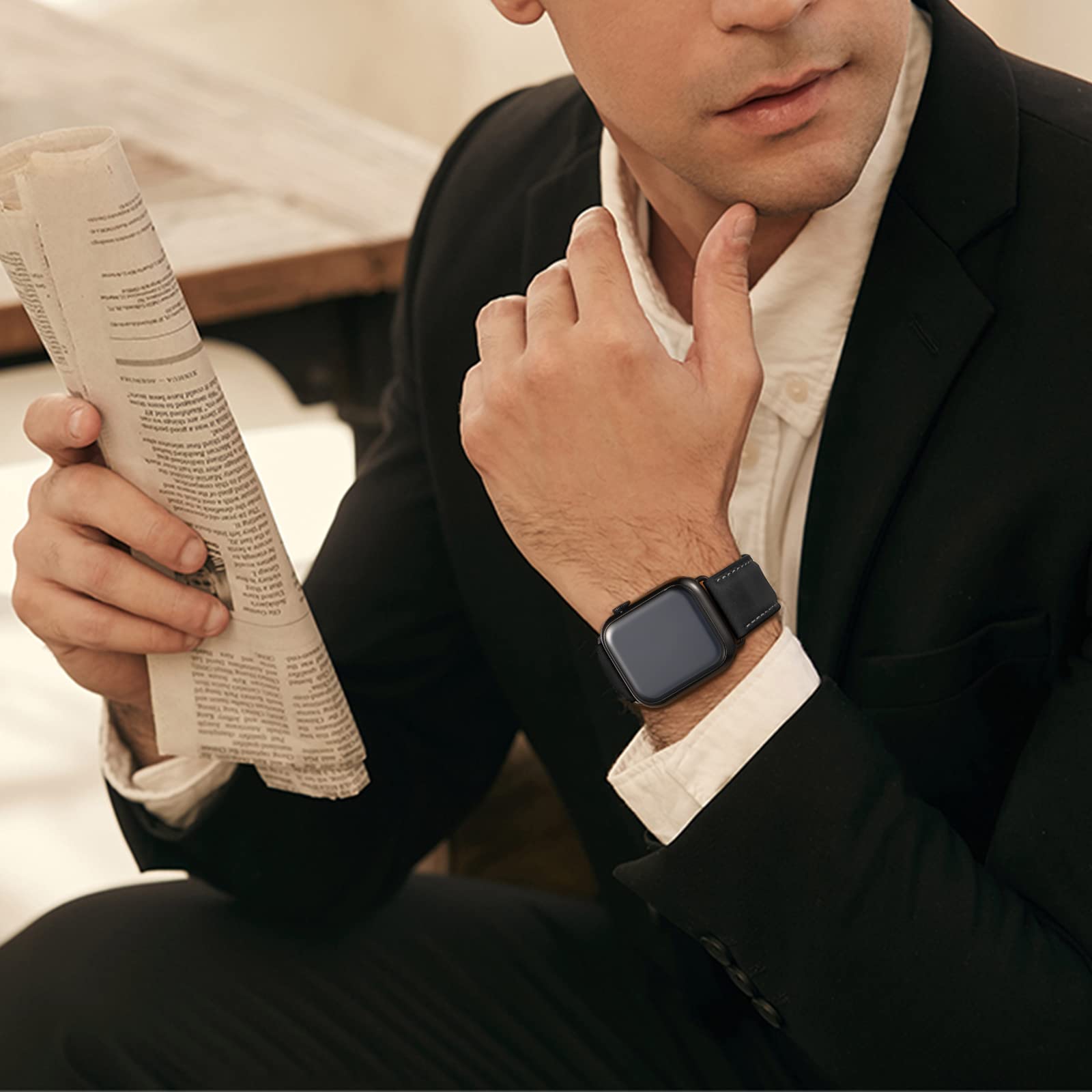 Bestig Compatible with Apple Watch Band 49mm 46mm 45mm 44mm 42mm(Series 3 2 1) Apple Watch Leather Bands Genuine Leather for iWatch Strap Ultra Series 10 9 8 7 6 5 4 SE Women Man-Redbrown/Black