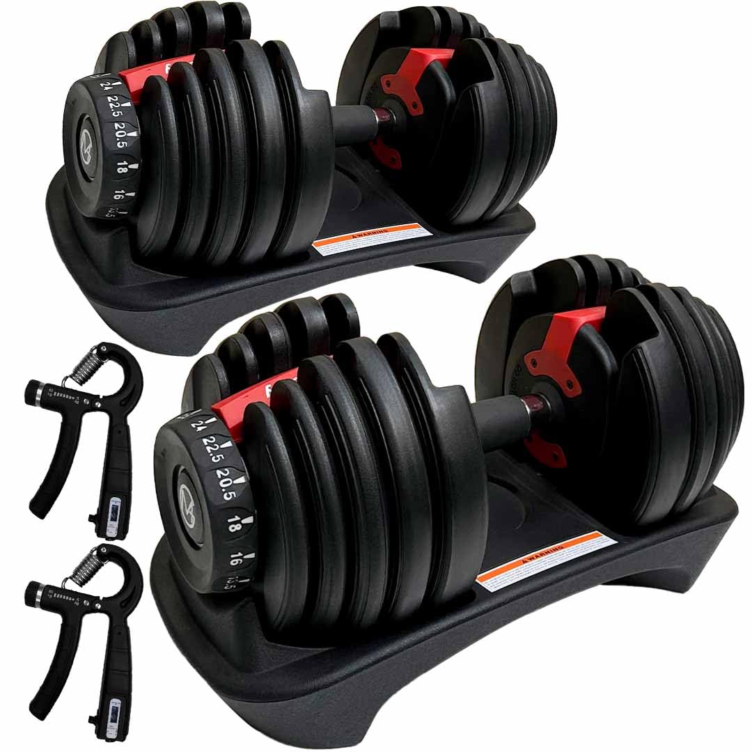 MotionGrey Adjustable Dumbbell Set 5 to 52.5LBs, Weights Dumbbells set of 2, Bonus High Strength Hand Grip, Home Gym Barbell 10 lb dumbbells pair