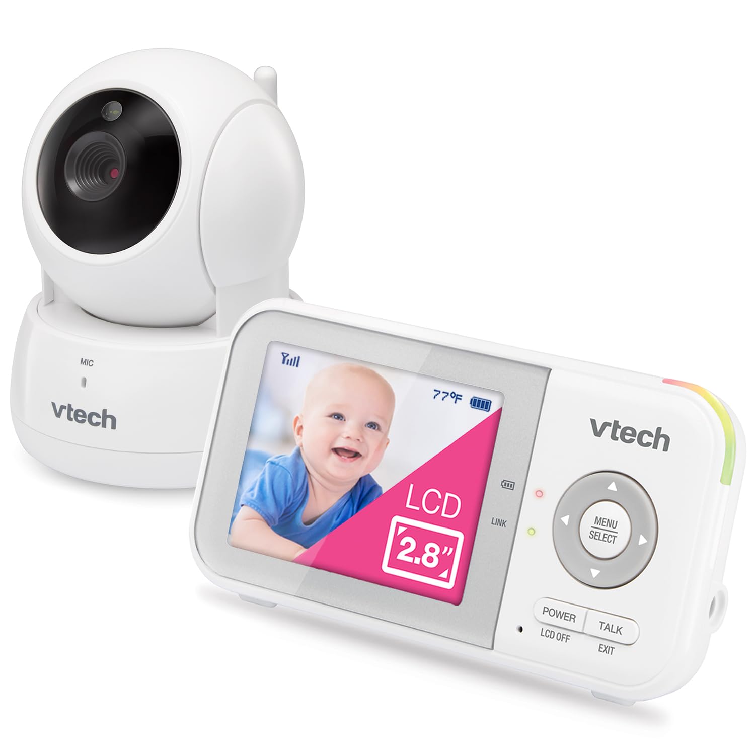 VTech VM819 Baby Monitor, 2.8” Screen, Night Vision, 2-Way Audio, Temperature Sensor and Lullabies, Secure Transmission No WiFi