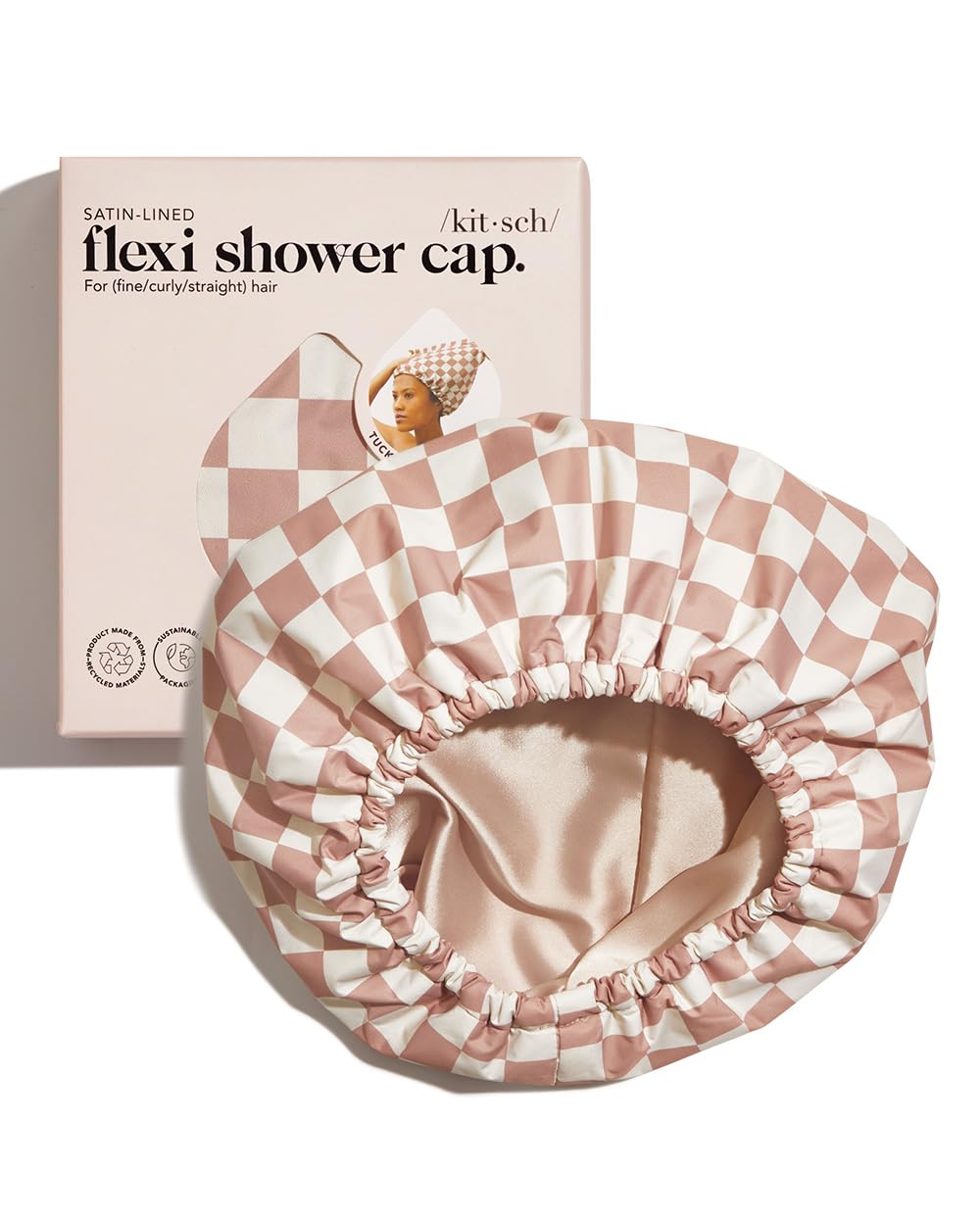 Kitsch Luxury Shower Cap for Women - Reusable Shower Cap for Long Hair with Non Slip Silicon Grip | Waterproof Hair Cap for Shower with One Size Fits Most | Stylish Hair Cover for Shower (Blush Dot)