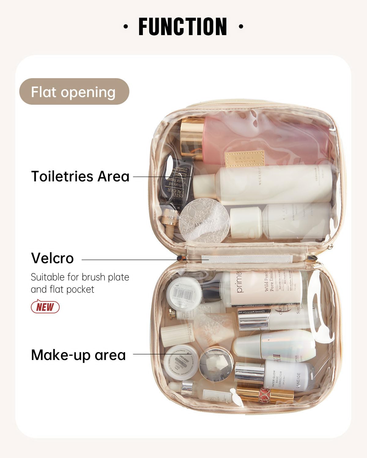 EACHY Travel Makeup Bag,Large Capacity Cosmetic Bags for Women,Waterproof Portable Pouch Open Flat Toiletry Bag Make up Organizer with Divider and Handle