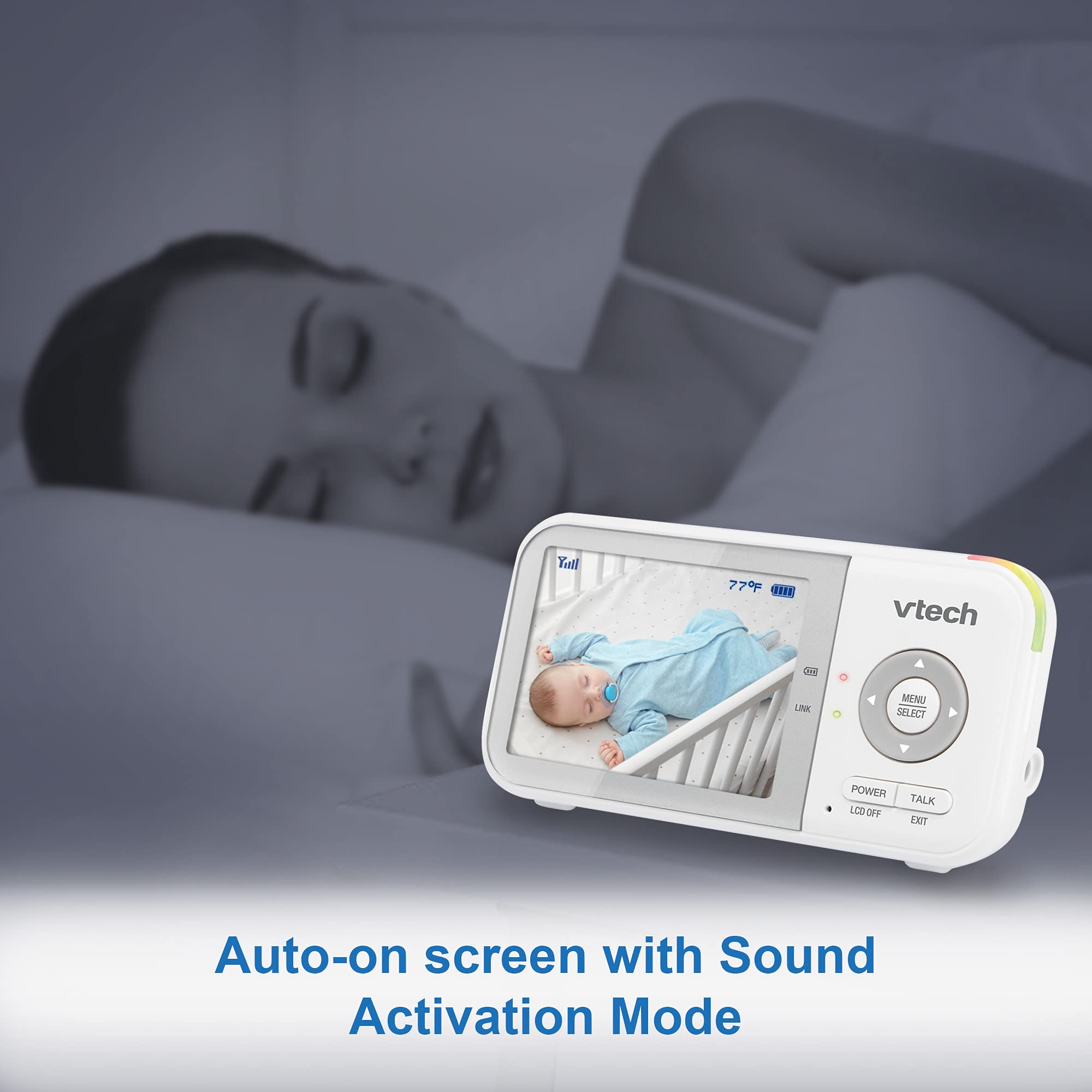 VTech VM819 Baby Monitor, 2.8” Screen, Night Vision, 2-Way Audio, Temperature Sensor and Lullabies, Secure Transmission No WiFi