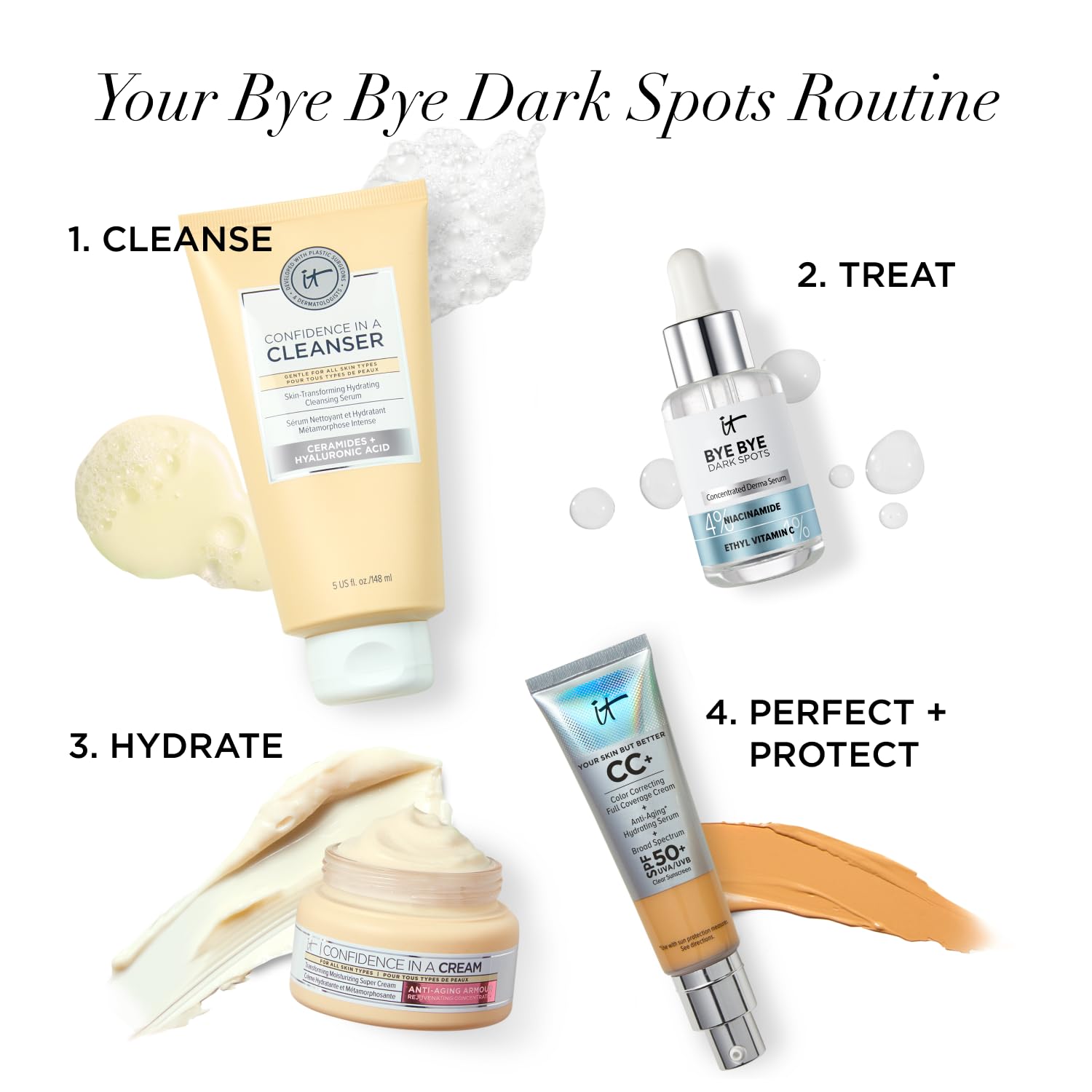 IT Cosmetics Bye Bye Dark Spots 4% Niacinamide Serum - Visibly Reduces Dark Spots & Improves Skin Clarity In 8 Weeks - Facial Serum with 1% Ethyl Vitamin C - For All Skin Types - 1 Fl. Oz
