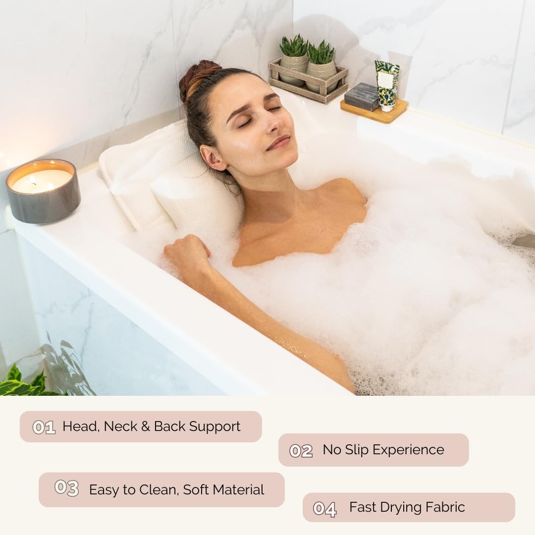 Bath Pillow and Bathtub Tray for Tub: Pamper Yourself to a Luxurious at-Home Spa Experience - Bath Accessories Ideal Relaxation Gifts for Mom, Self Care Gifts for Women.