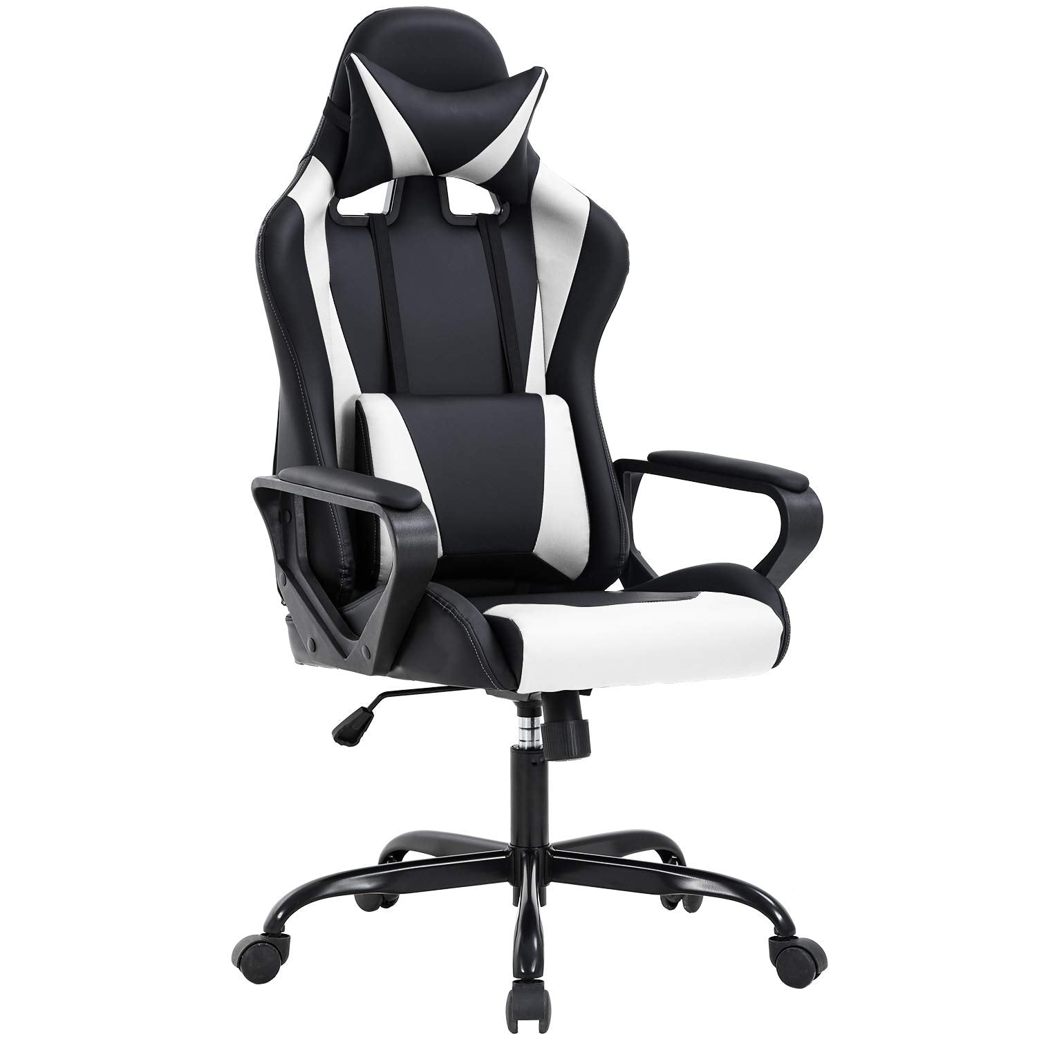 Ergonomic Office Chair, High-Back White Gaming Chair with Lumbar Support PC Computer Chair Racing Chair PU Task Desk Chair Ergonomic Executive Swivel Rolling Chair for Back Pain Women, Men (Black)