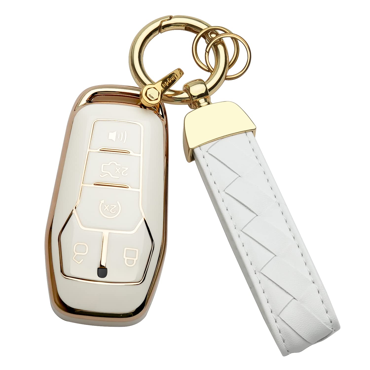 for Ford Key Fob Cover Keychain Fit for 2013-2016 Fusion 2015-2017 Mustang F-150 Explorer,Smart Key Shell Case (Ivory White)