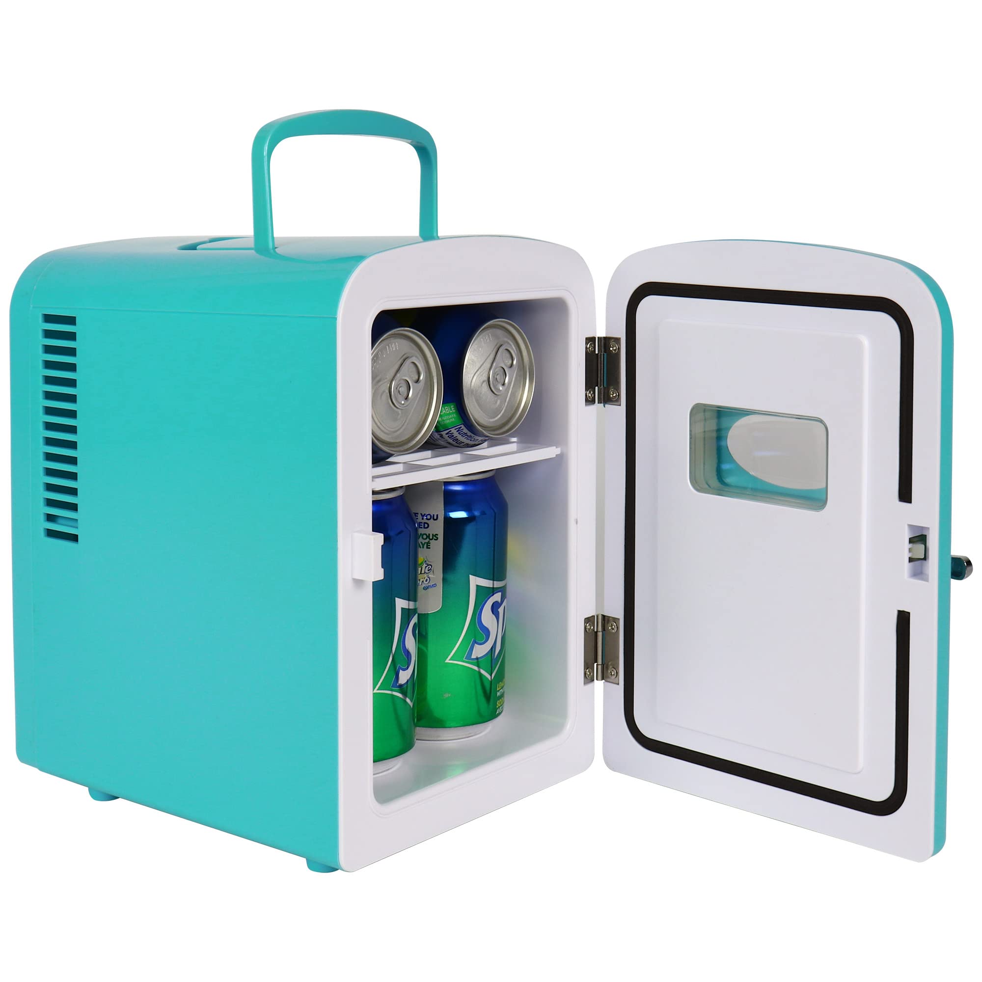 Koolatron Retro Mini Portable Fridge, 4L Compact Refrigerator for Skincare, Beauty Serum, Face Mask, Personal Cooler, Includes 12V Car Adapter, Desktop Accessory for Home Office Dorm Travel, Pink