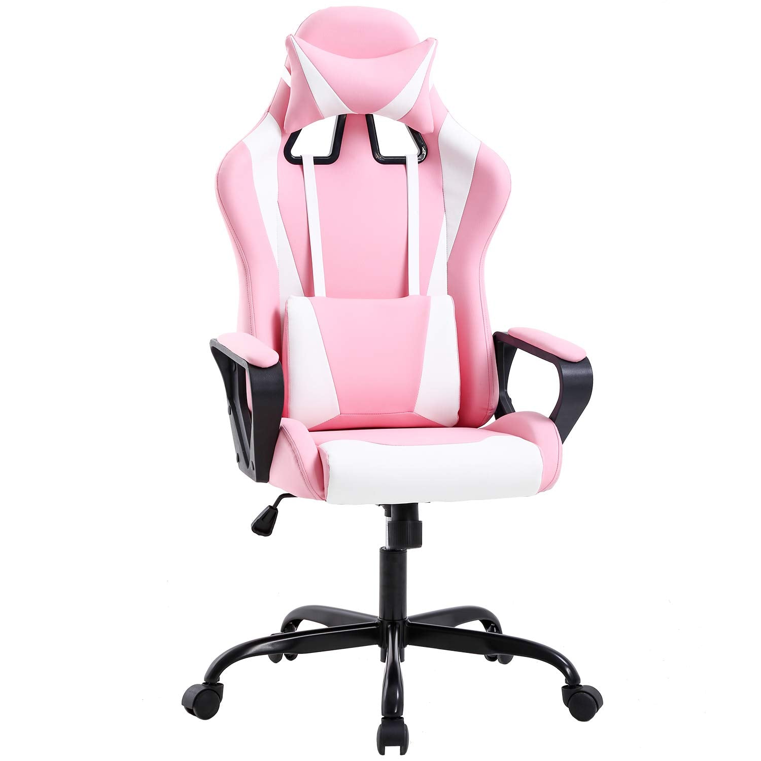 Ergonomic Office Chair, High-Back White Gaming Chair with Lumbar Support PC Computer Chair Racing Chair PU Task Desk Chair Ergonomic Executive Swivel Rolling Chair for Back Pain Women, Men (Black)