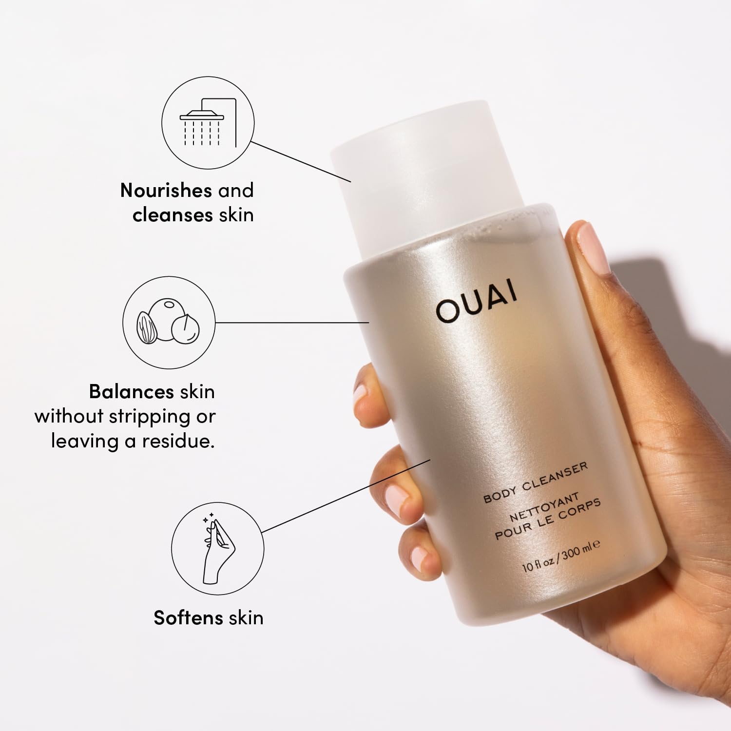 OUAI Body Cleanser, St. Barts - Foaming Body Wash with Jojoba Oil and Rosehip Oil to Hydrate, Nurture, Balance and Soften Skin - Paraben, Phthalate and Sulfate Free Skin Care Products - 10 Oz