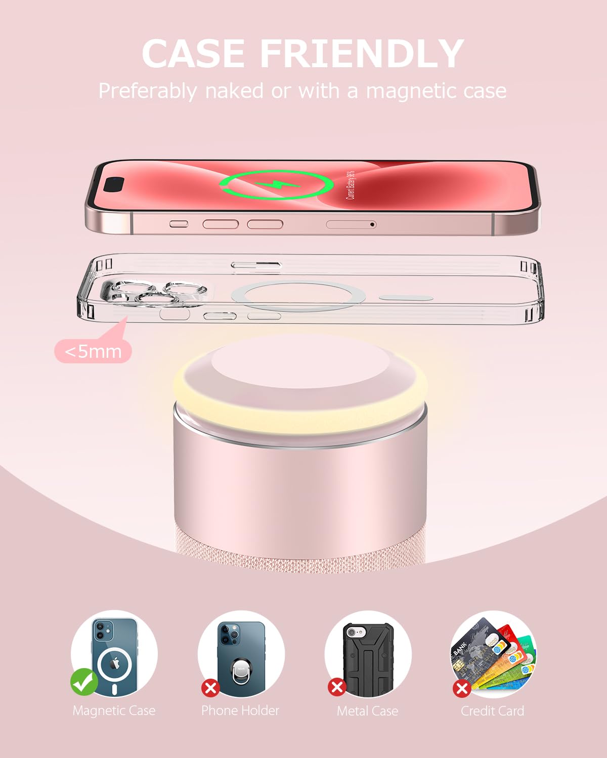 COLSUR Bluetooth Speaker, Magnetic Wireless Charger, Bluetooth Speakers with Night Light, 2 in 1 Wireless Charging Station for iPhone 16/15/14/13/12 Series, AirPods Pro/3/2(Gift Ideal)