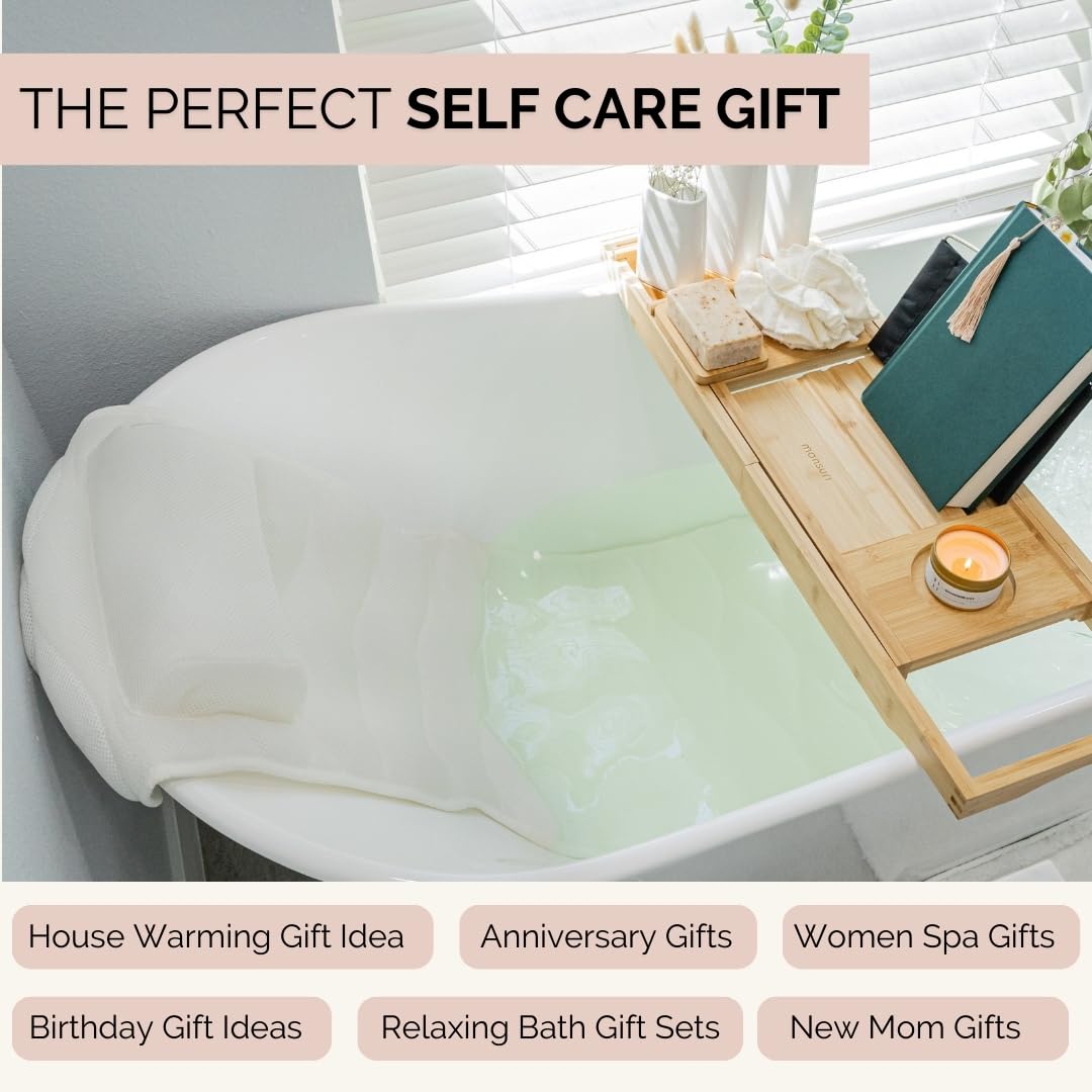 Bath Pillow and Bathtub Tray for Tub: Pamper Yourself to a Luxurious at-Home Spa Experience - Bath Accessories Ideal Relaxation Gifts for Mom, Self Care Gifts for Women.
