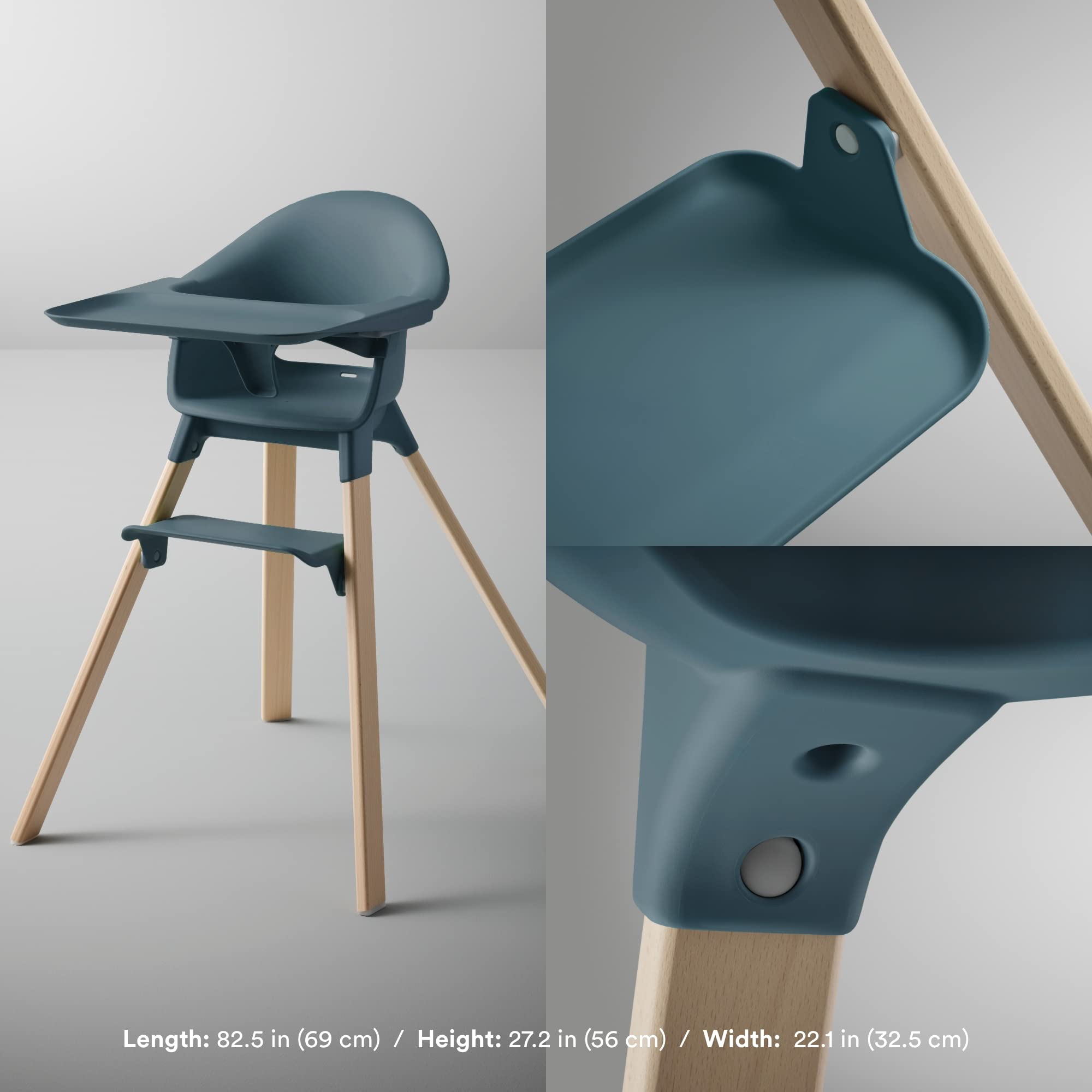 Stokke Clikk High Chair, Fjord Blue - All-In-One High Chair with Tray + Harness - Light, Durable & Travel Friendly - Ergonomic with Adjustable Features - Best for 6-36 Months or Up to 33 lbs
