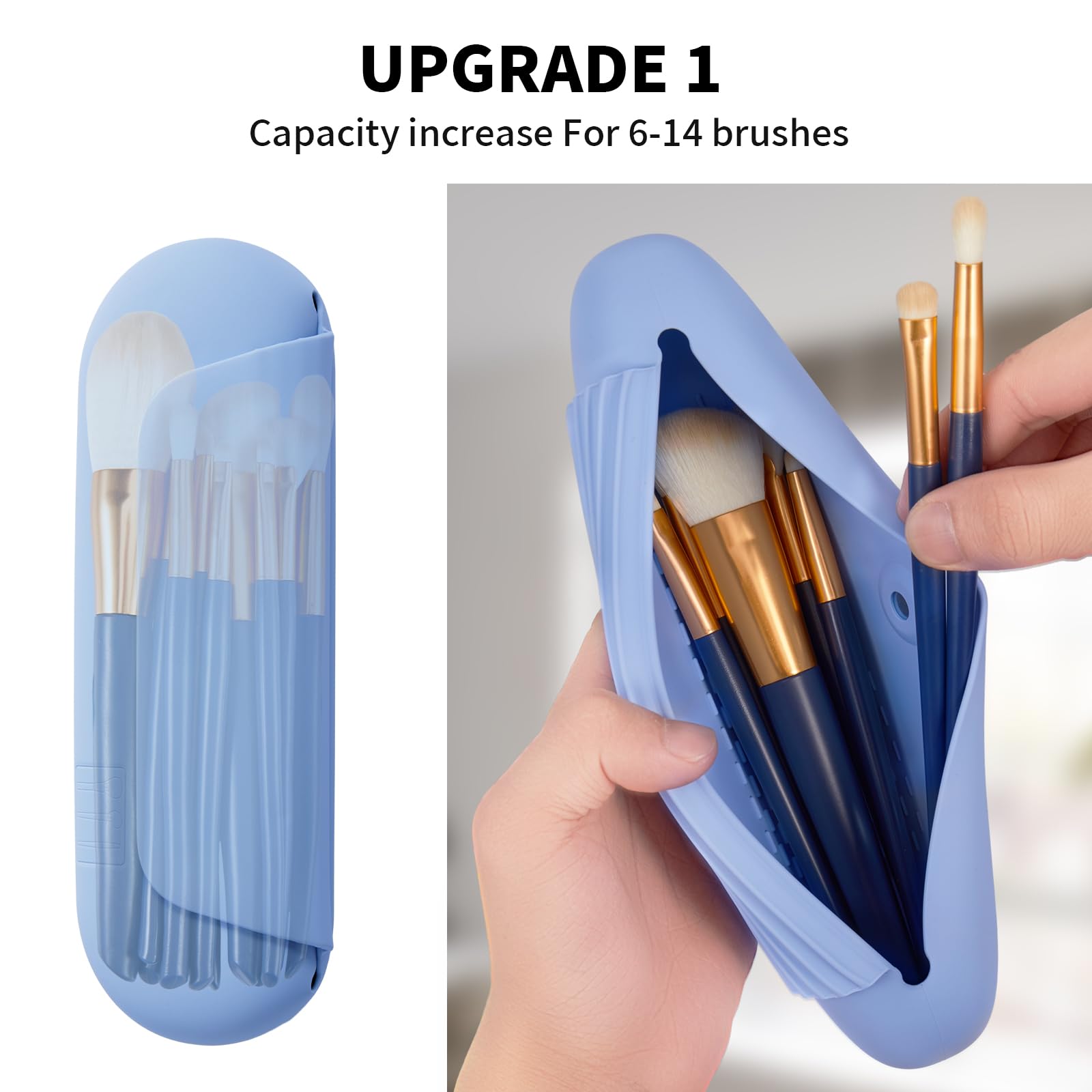 AGIKET Silicone Makeup Brush Holder Travel Cosmetic Bag:Soft Portable Cosmetic Face Brushes Holder with Upgrade Anti-Fall Out Magnetic Closure, Large Travel Makeup Brush Case - Walnut