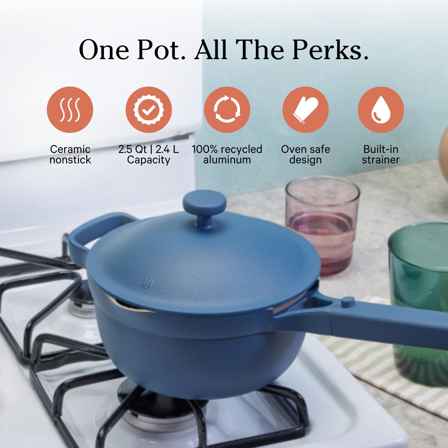 Our Place Perfect Pot - 5.5 Qt. Nonstick Ceramic Sauce Pan with Lid | Versatile Cookware for Stovetop and Oven | Steam, Bake, Braise, Roast | PTFE and PFOA-Free | Toxin-Free, Easy to Clean | Steam
