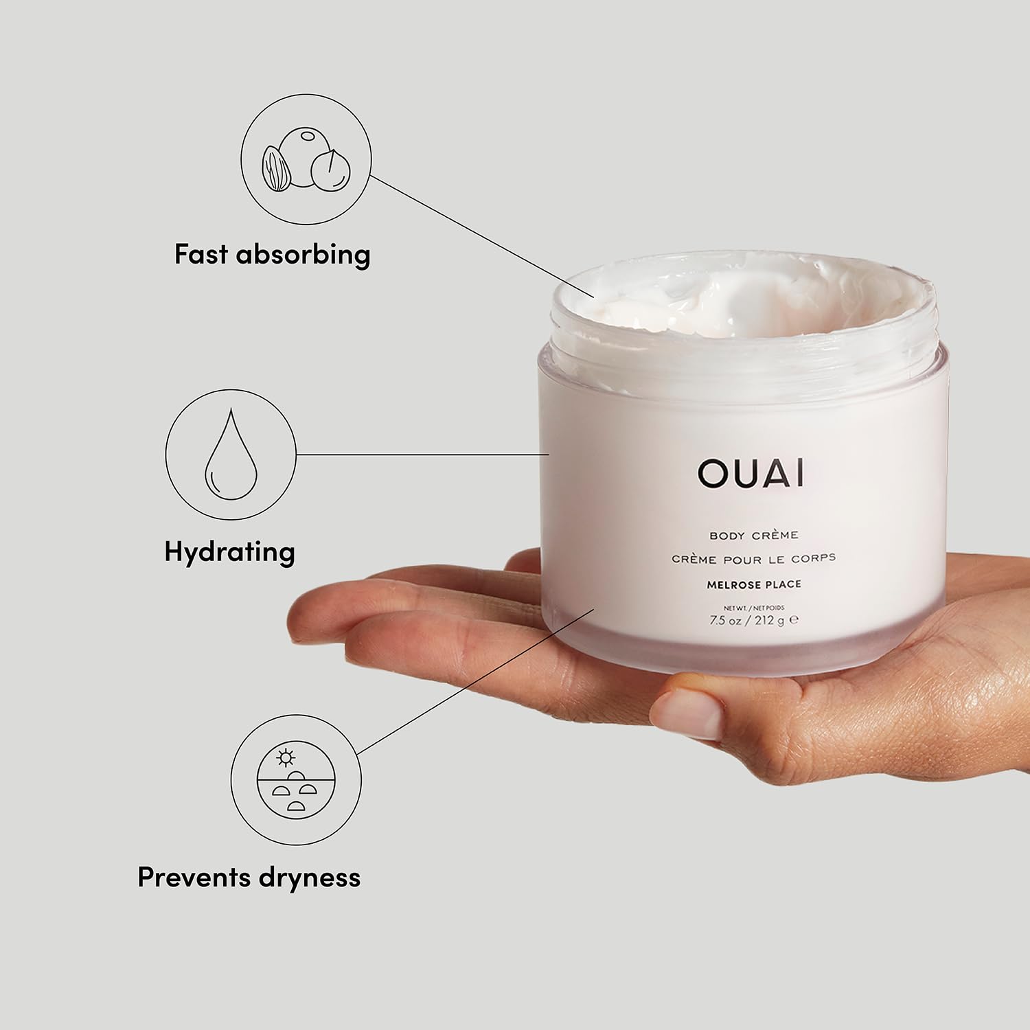 OUAI Body Cream, St. Barts - Hydrating Whipped Body Cream with Cupuaçu Butter, Coconut Oil and Squalane - Softens Skin and Delivers Healthy-Looking Glow - Sulfate-Free Skin Care - 7.5 Oz