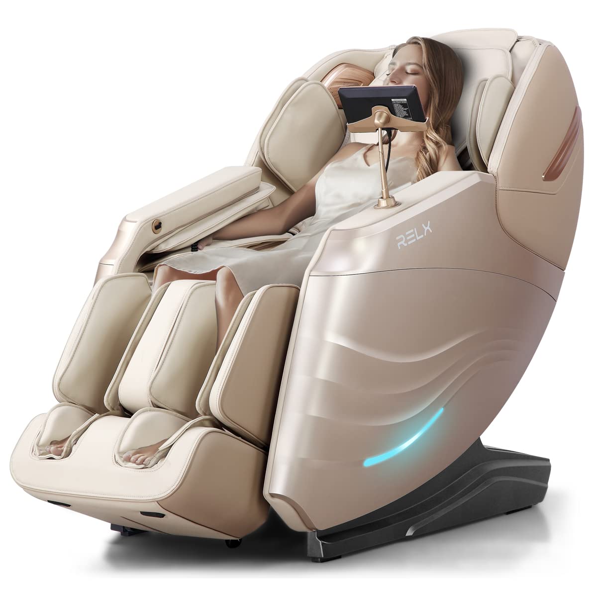 RELX Massage Chair Full Body Zero Gravity SL-Track Shiatsu Massage Chair, 12 Modes, Airbag Massage, with Yoga Stretch, Foot Massage, AI Control (Cream)