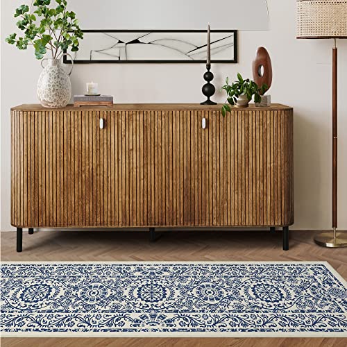 RUGGABLE Washable 2x3 Area Rug, Delphina Delft Blue, Premium Vintage Rugs for Living Room, Bedroom, Kitchen, Office, Classroom with Gripper Non Slip Pad