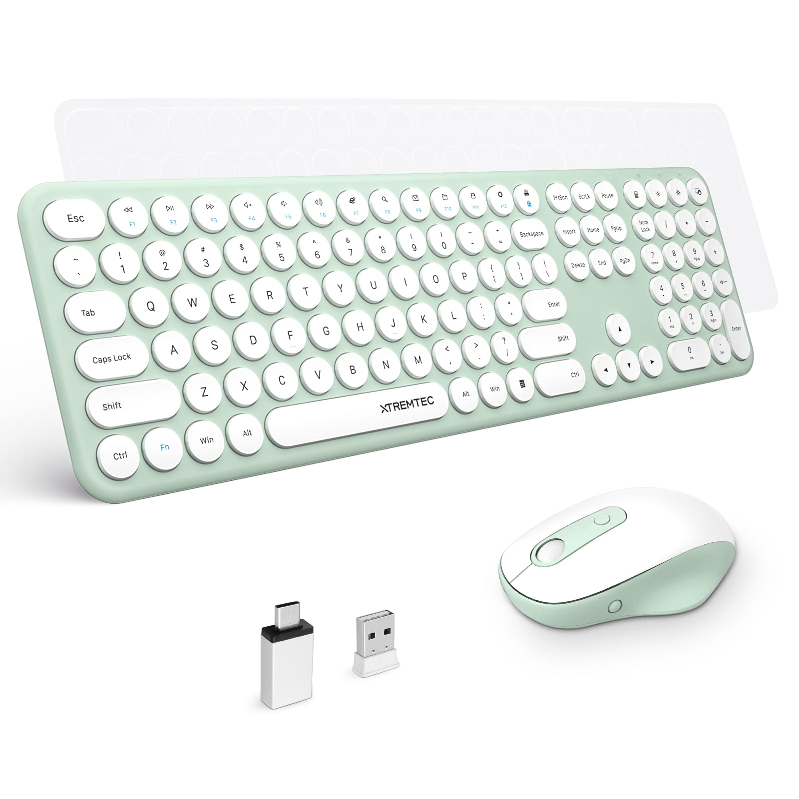 Wireless Keyboard and Mouse, XTREMTEC Cute Keyboard Retro Round Keycap - 2.4GHz Ultra-Slim Quiet Aesthetic Keyboard for Mac Computer Laptop PC Desktops (Rosegold)