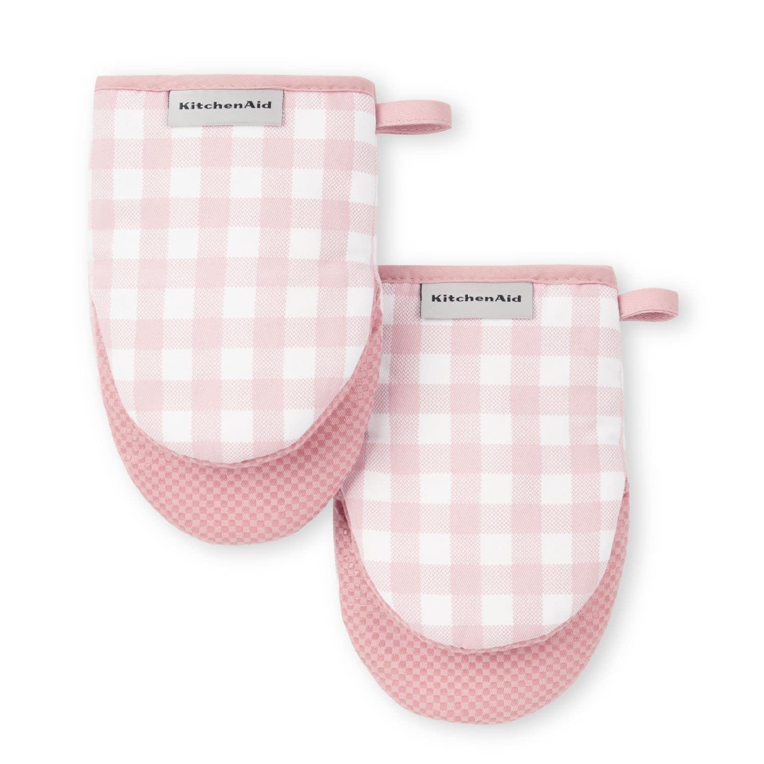 KitchenAid Gingham Mini Oven Mitt 2-Pack Set, Milkshake Tan, 5.5"x8"