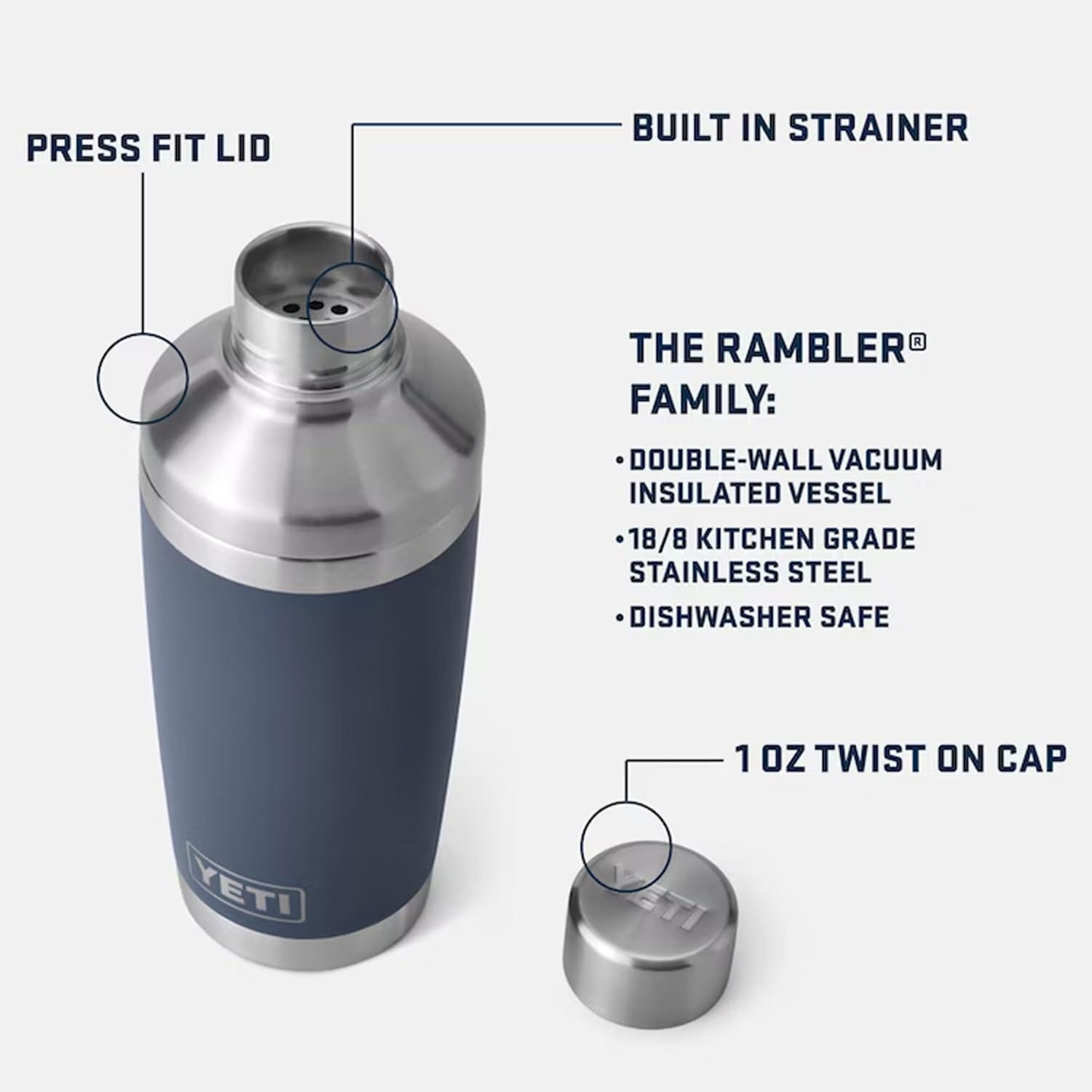 YETI Rambler 20 oz Cocktail Shaker, Stainless Steel, Vacuum Insulated