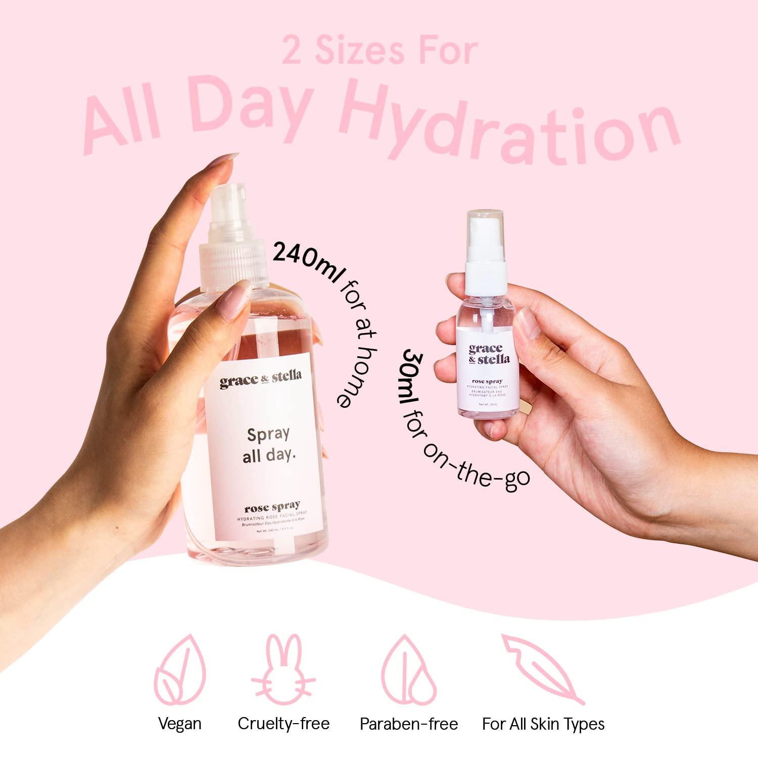 grace & stella Award Winning Rose Water Facial Spray (240ml) - Vegan