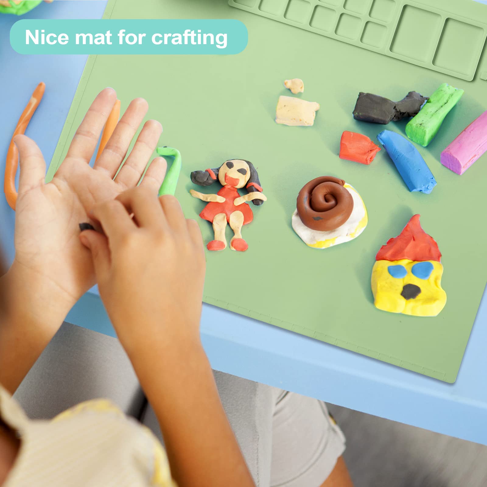 AWOKE Silicone Painting Mat - 20"X16" Silicone Art Mat with 1 Water Cup for Kids - Silcone Craft Mat has12 Color Dividers - 2 Paint Dividers (White)