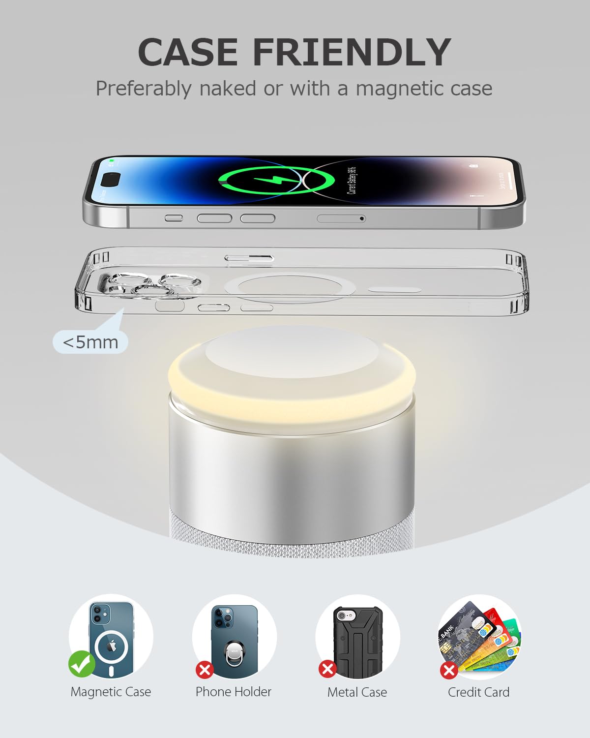 COLSUR Bluetooth Speaker, Magnetic Wireless Charger, Bluetooth Speakers with Night Light, 2 in 1 Wireless Charging Station for iPhone 16/15/14/13/12 Series, AirPods Pro/3/2(Gift Ideal)