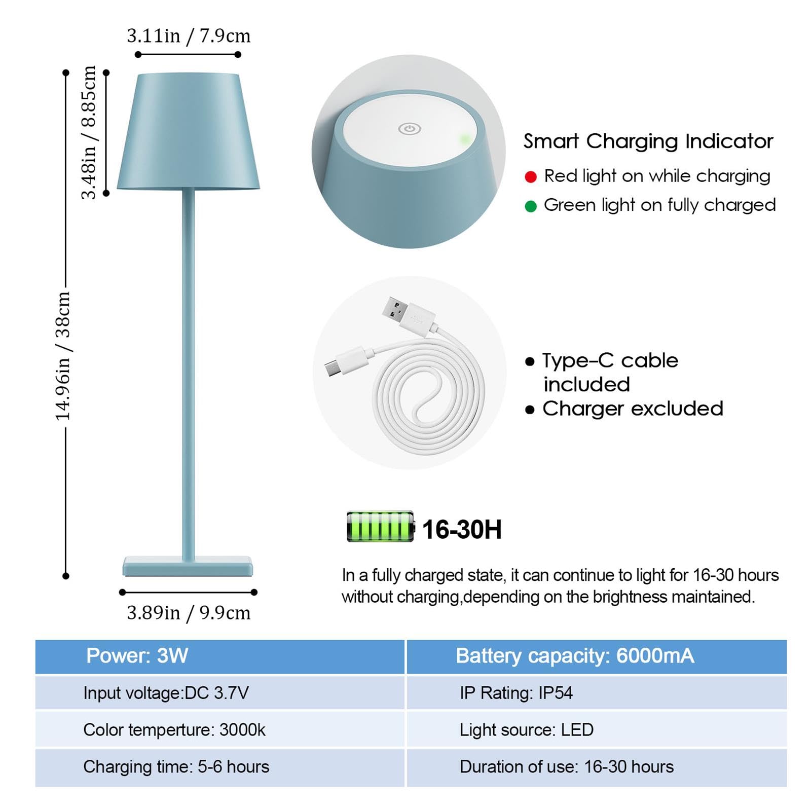 2-Pack LED Cordless Table Lamp, Rechargeable Battery Desk lamp 3W 5500mAh Battery Operated Stepless Dimming Modern Portable Table Light for Restaurant/Bedroom/Outdoor IP54 Waterproof (Off White)