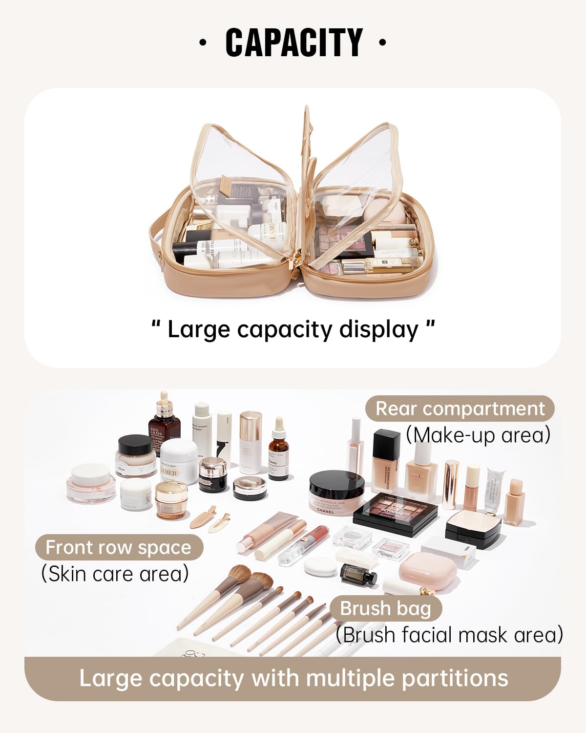 EACHY Travel Makeup Bag,Large Capacity Cosmetic Bags for Women,Waterproof Portable Pouch Open Flat Toiletry Bag Make up Organizer with Divider and Handle