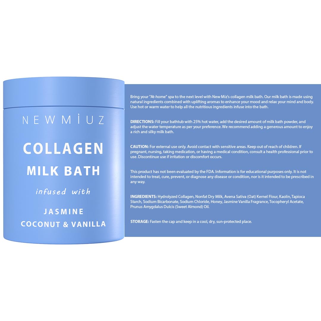 Creamy Coconut Collagen Milk Bath Soak powder Moisturize & Soften Skin – Vanilla Jasmine Luxury Spa Bubble Bath Salt Mother&
