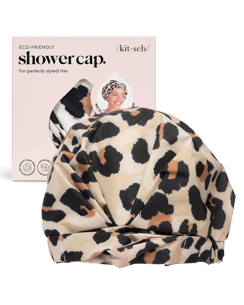 Kitsch Luxury Shower Cap for Women - Reusable Shower Cap for Long Hair with Non Slip Silicon Grip | Waterproof Hair Cap for Shower with One Size Fits Most | Stylish Hair Cover for Shower (Blush Dot)