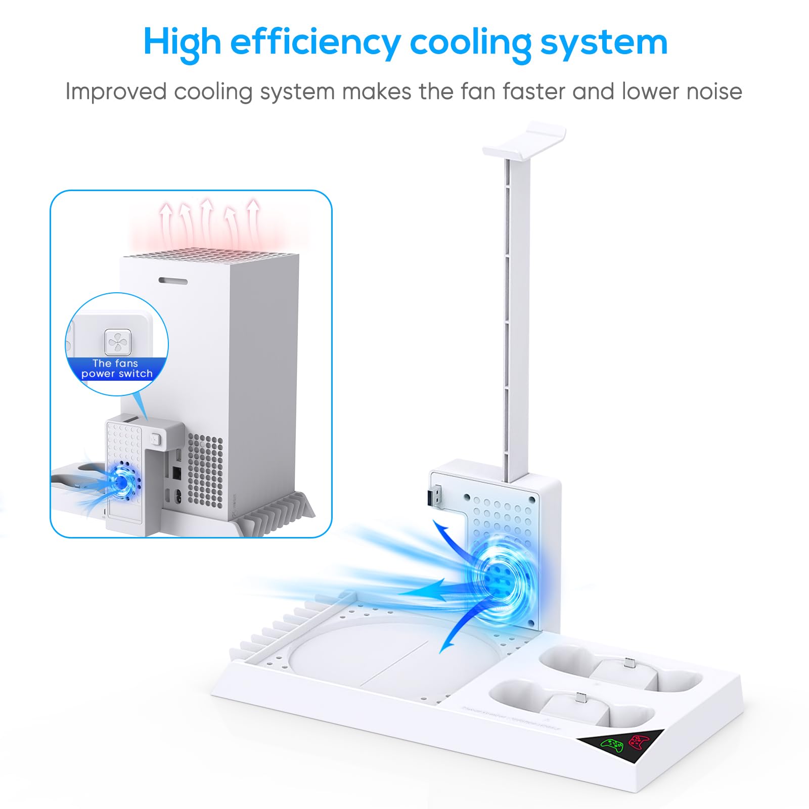 MENEEA Cooling Fan & Charging Stand for Xbox Series X Console and Controller,Vertical Cooler System Dual Charger Station Dock Accessories Kit with 2 x 1400mAh Rechargeable Battery (Black)