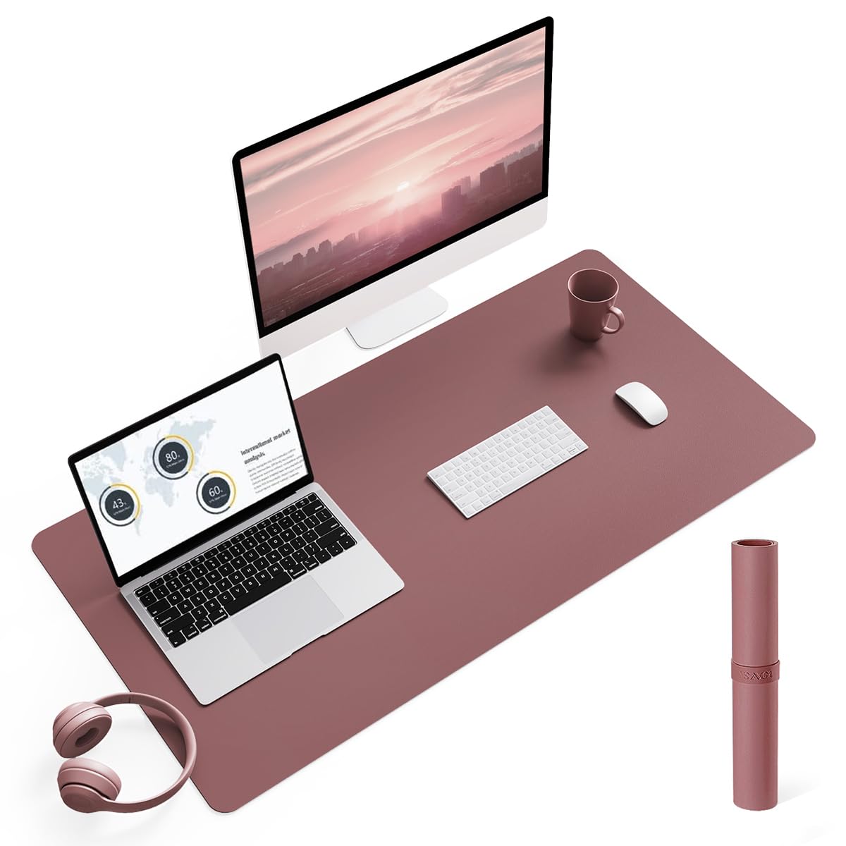 Non-Slip Desk Pad,Mouse Pad,Waterproof PVC Leather Desk Table Protector,Ultra Thin Large Desk Blotter, Easy Clean Laptop Desk Writing Mat for Office Work/Home/Decor(Pink, 23.6" x 13.7")
