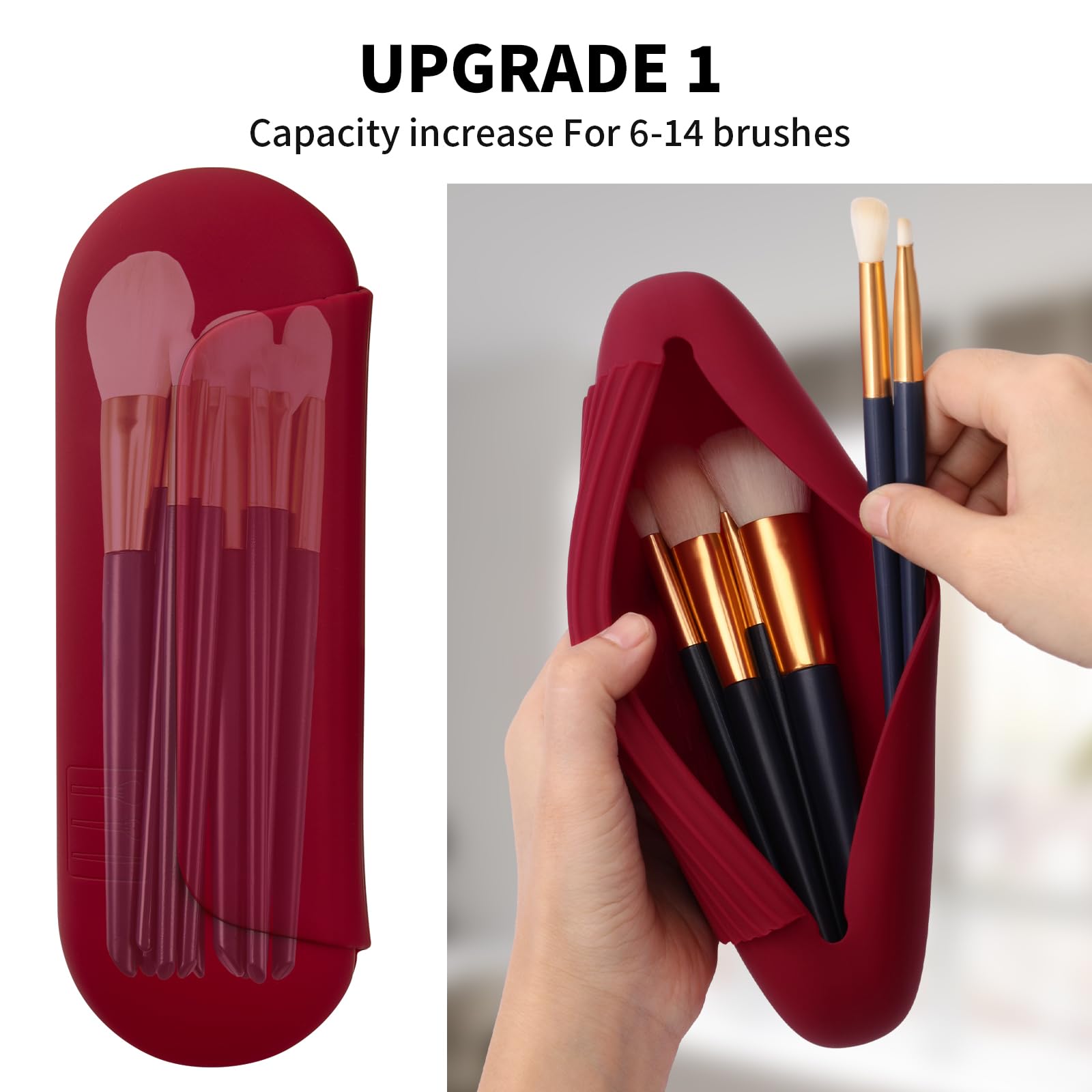 AGIKET Silicone Makeup Brush Holder Travel Cosmetic Bag:Soft Portable Cosmetic Face Brushes Holder with Upgrade Anti-Fall Out Magnetic Closure, Large Travel Makeup Brush Case - Walnut