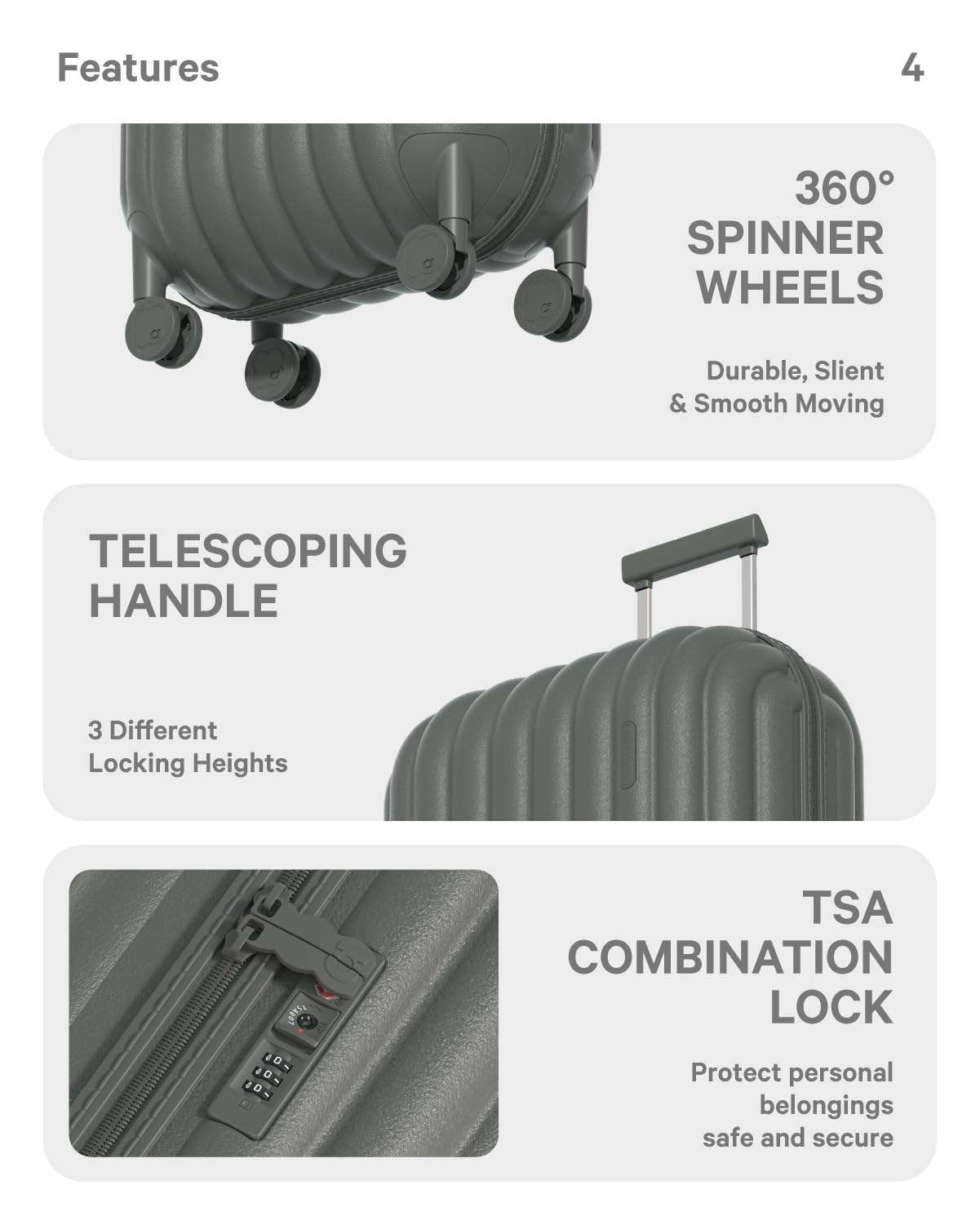 artrips Luggage with 8 Spinner Wheels,Lightweight Hardside Suitcase with Cover Protector,PC Hardshell Luggage,Travel Suitcase with Bread Design,TSA Lock,20/24/28inch