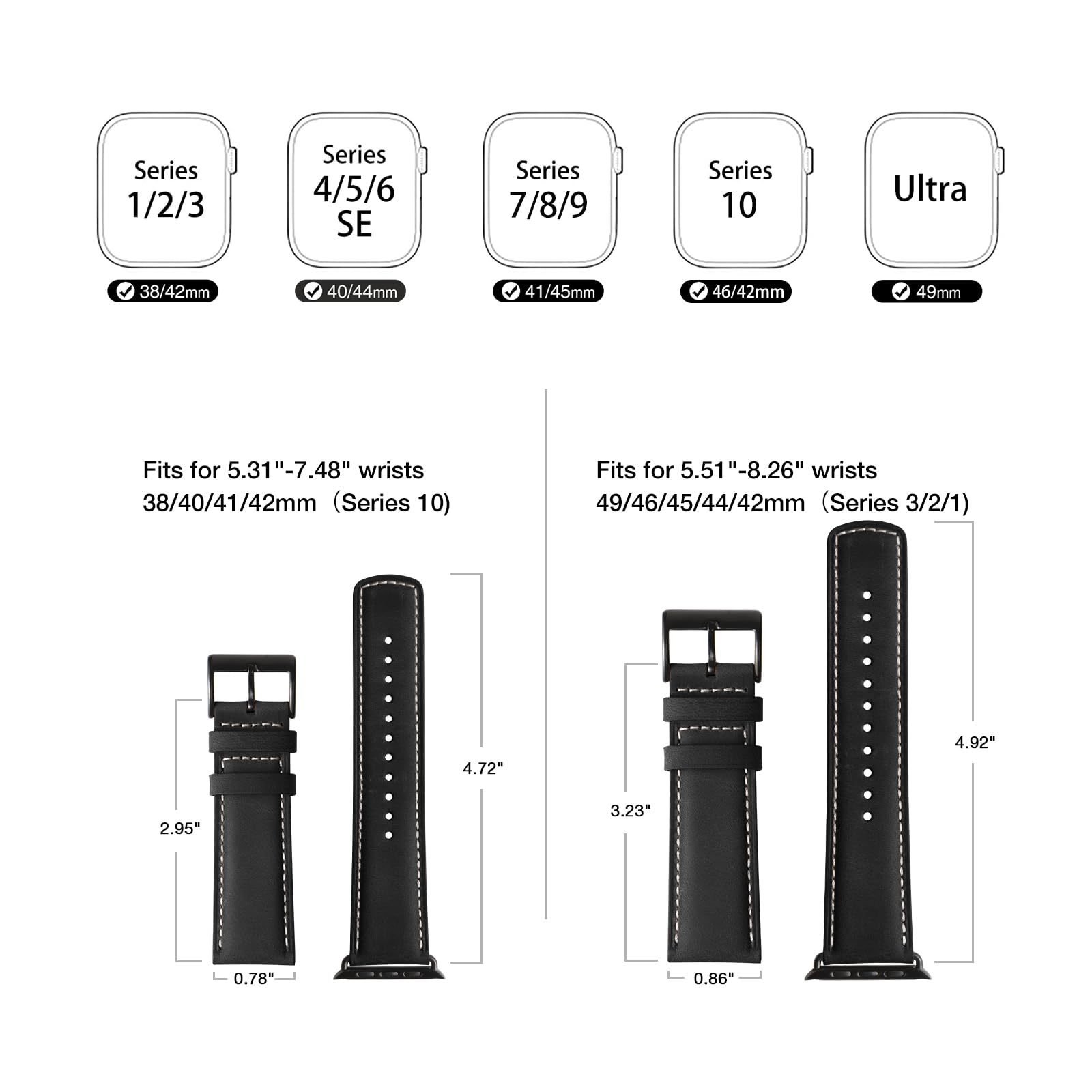 Bestig Compatible with Apple Watch Band 49mm 46mm 45mm 44mm 42mm(Series 3 2 1) Apple Watch Leather Bands Genuine Leather for iWatch Strap Ultra Series 10 9 8 7 6 5 4 SE Women Man-Redbrown/Black