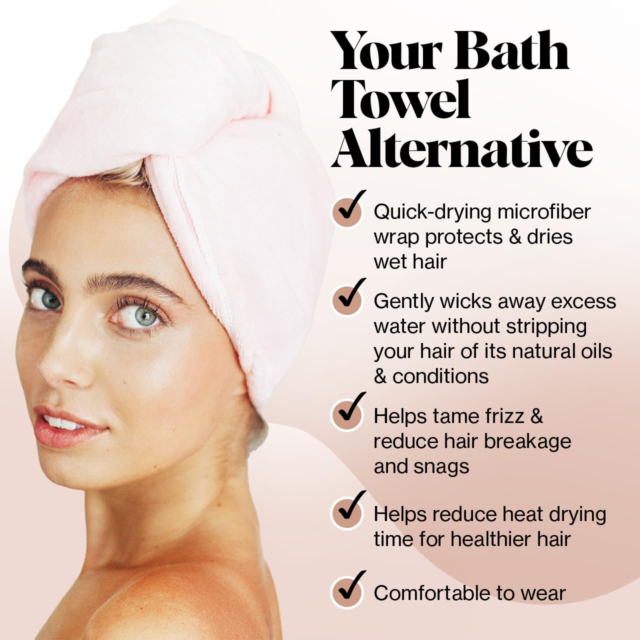 Kitsch Microfiber Hair Towel Wrap - Quick Dry Curly Hair Wraps for Women Wet Hair | Microfiber Towel for Hair | Hair Drying Towel Wrap | Hair Towels for Women | Hair Turban for Wet Hair (Blush)