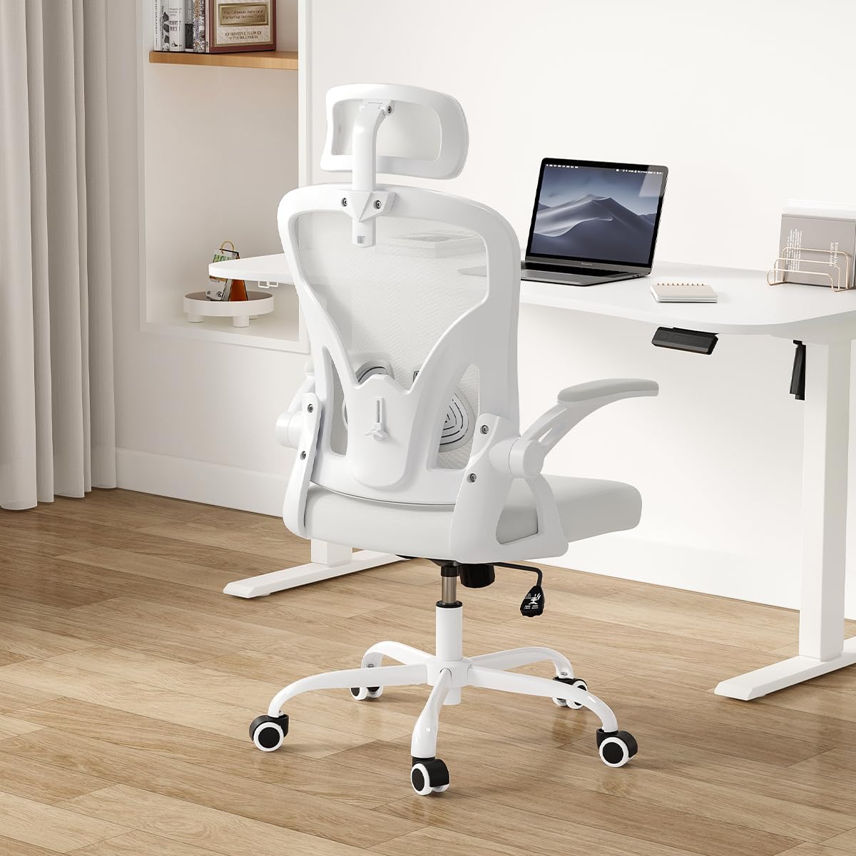 Farini Ergonomic Office Chair, Home Office Desk Chair with Headrest, High Back Computer Chair with Flip-up Armrests and Adjustable Lumbar Support for Home Office Study Bedroom, Khaki.