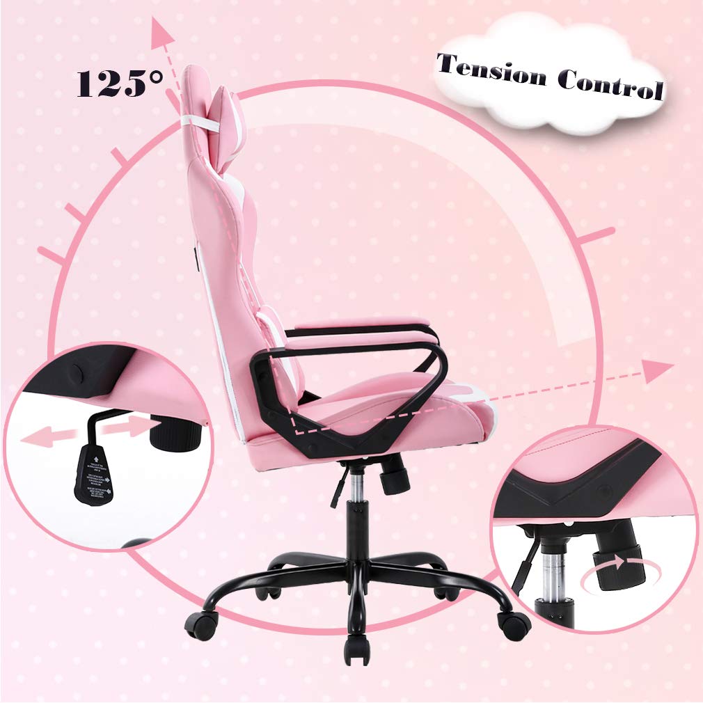 Ergonomic Office Chair, High-Back White Gaming Chair with Lumbar Support PC Computer Chair Racing Chair PU Task Desk Chair Ergonomic Executive Swivel Rolling Chair for Back Pain Women, Men (Black)