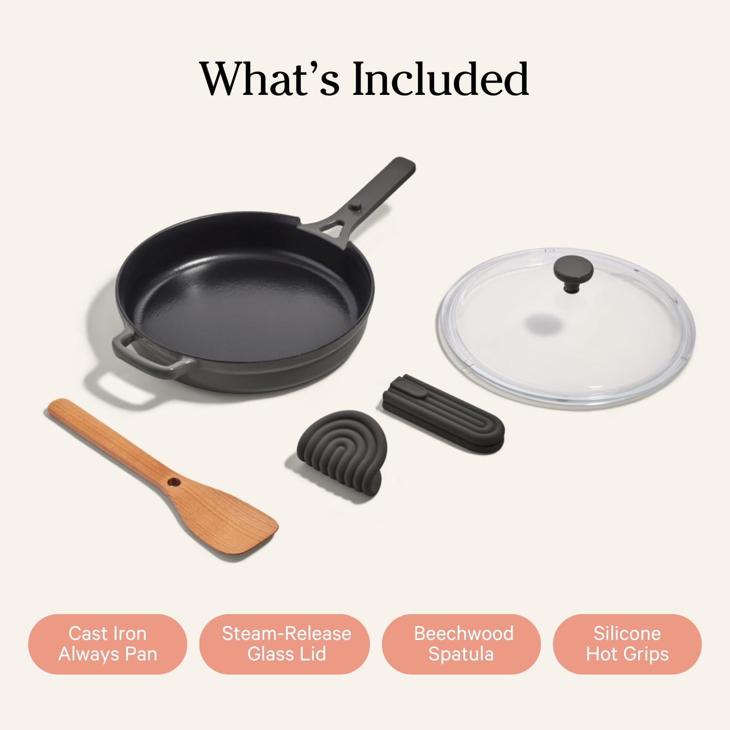 Our Place Cast Iron Always Pan | Premium Enameled, Toxin-Free Surface | 10-inch 8-in-1 Multifunctional Cookware System | Lid, Handle Covers | Heavy Duty Skillet | Oven & High Heat Safe | Sage