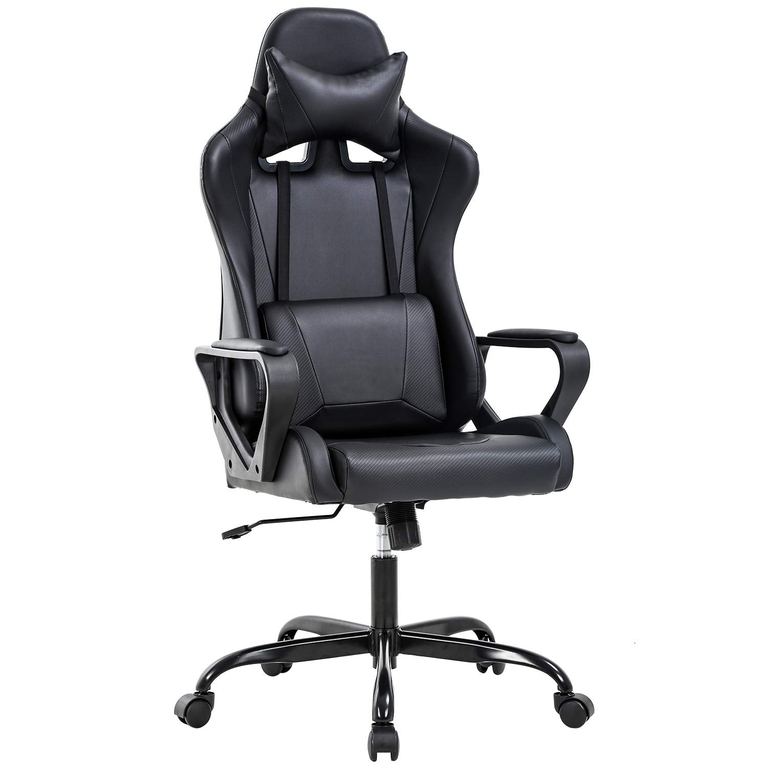 Ergonomic Office Chair, High-Back White Gaming Chair with Lumbar Support PC Computer Chair Racing Chair PU Task Desk Chair Ergonomic Executive Swivel Rolling Chair for Back Pain Women, Men (Black)