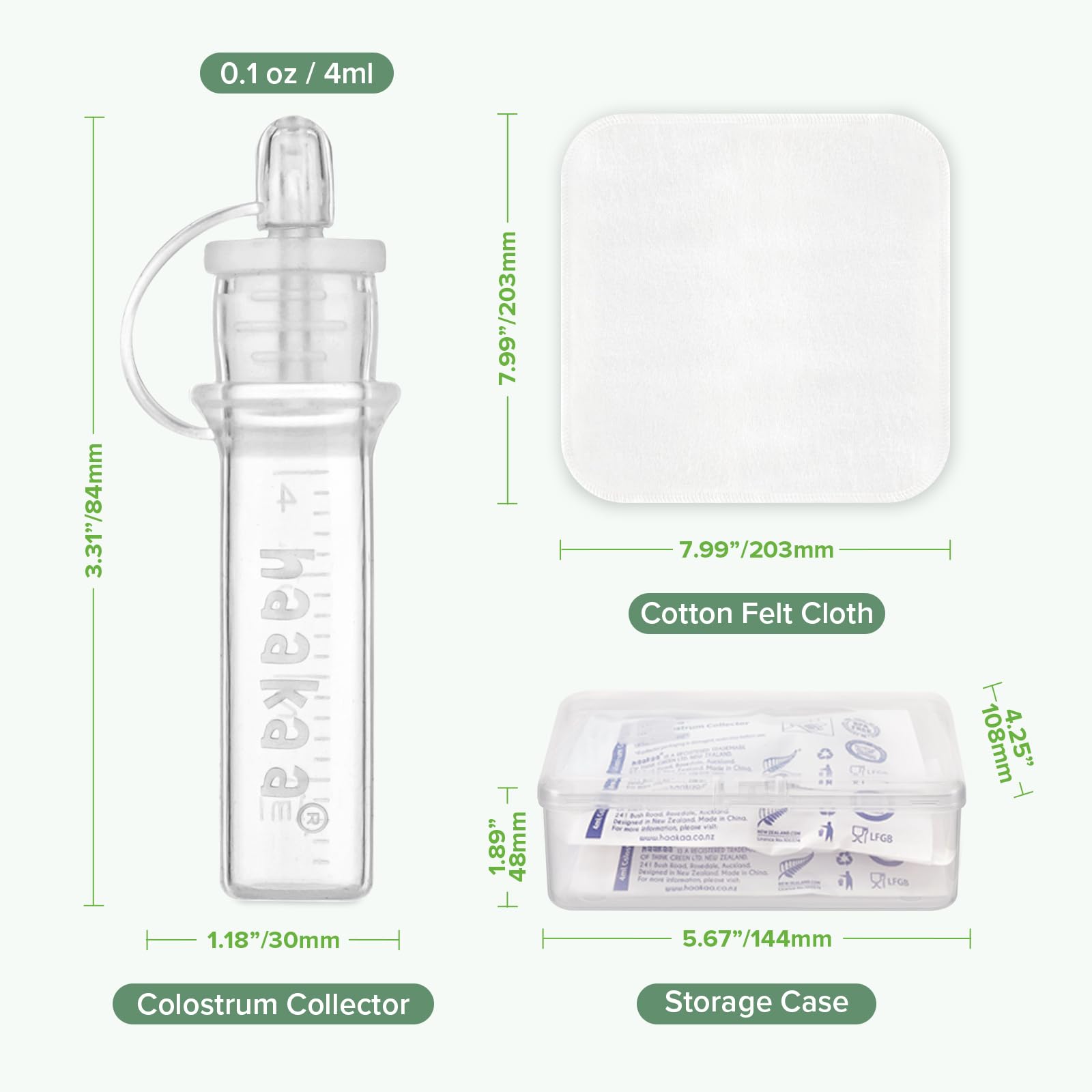 haakaa Colostrum Collector Kit Breast Milk Collector with Cotton Cloth Wipe and Storage Case, Ready-to-Use, Reusable, 4ml/6pcs