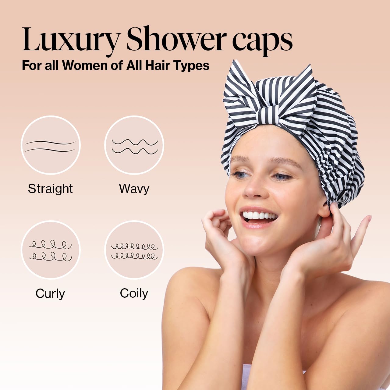 Kitsch Luxury Shower Cap for Women - Reusable Shower Cap for Long Hair with Non Slip Silicon Grip | Waterproof Hair Cap for Shower with One Size Fits Most | Stylish Hair Cover for Shower (Blush Dot)